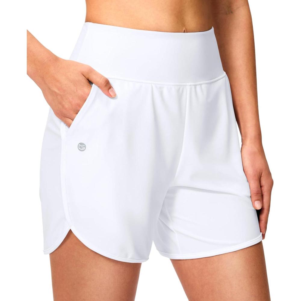 imageG GRADUAL Womens 5quot Swim Board Shorts High Waisted Quick Dry Swimming Bathing Suit Bottoms for Women with Liner PocketsWhite