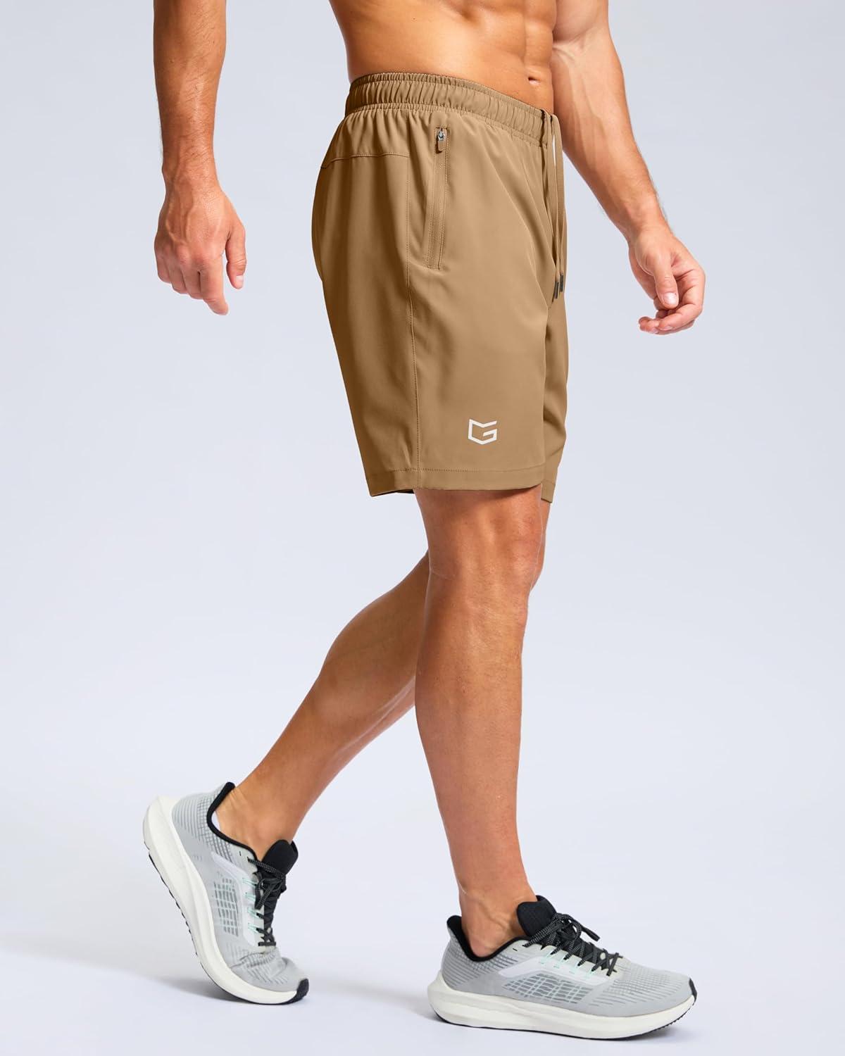 imageG Gradual Mens Athletic Running Shorts with Zipper Pockets Quick Dry 7 5 9 Workout Gym Shorts for Basketball HikingDark Khaki
