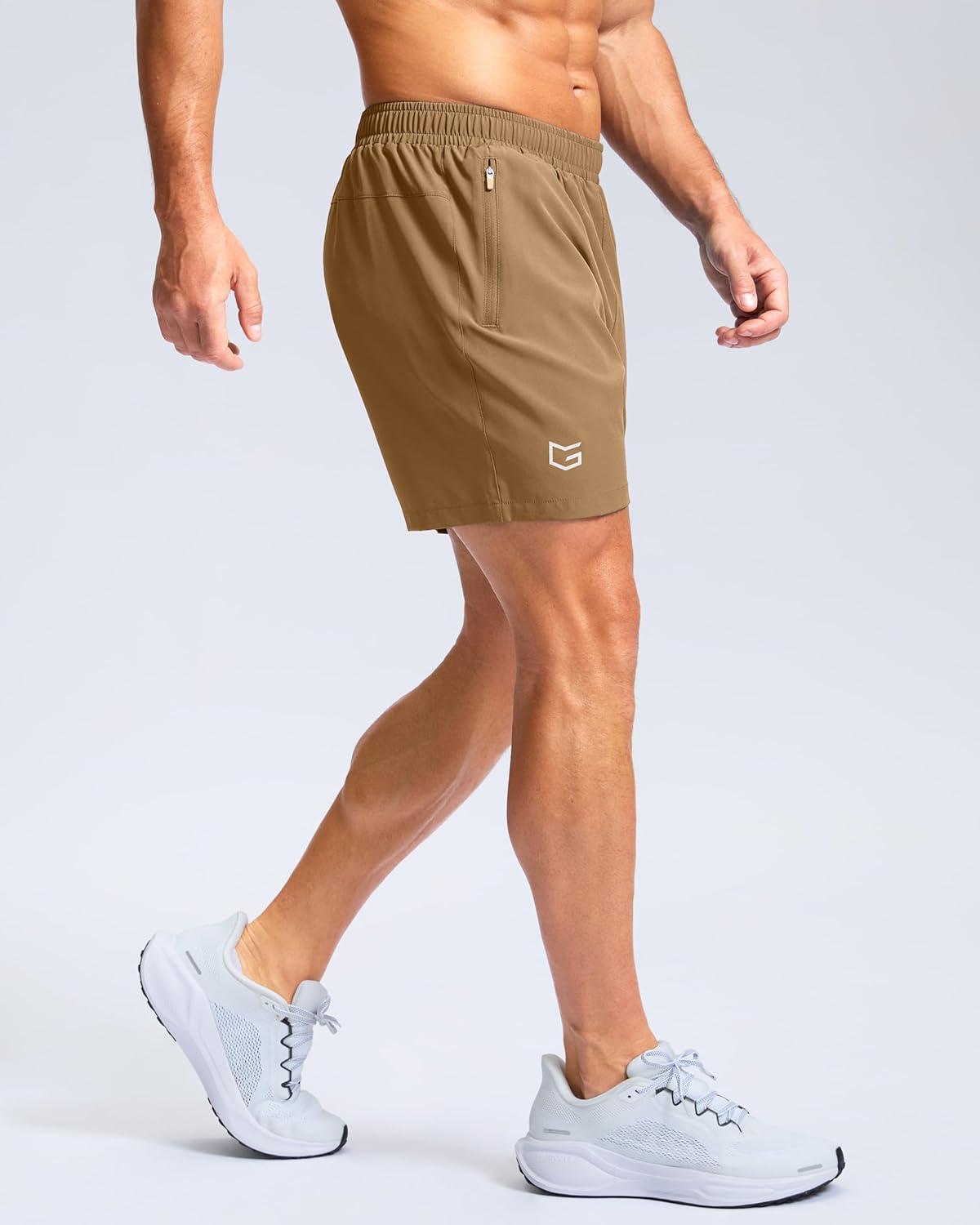 imageG Gradual Mens Athletic Running Shorts with Zipper Pockets Quick Dry 7 5 9 Workout Gym Shorts for Basketball HikingDark Khaki