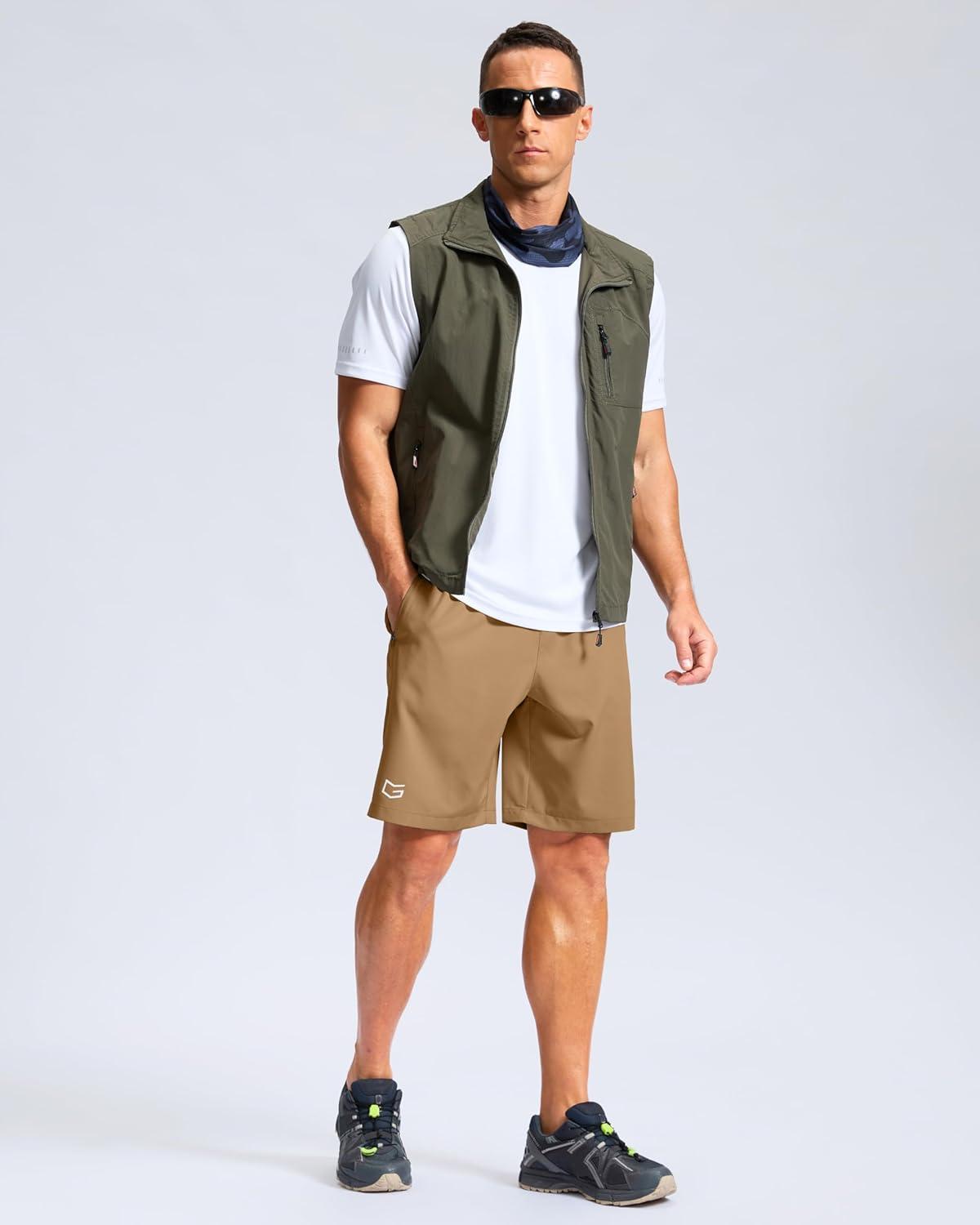 imageG Gradual Mens Athletic Running Shorts with Zipper Pockets Quick Dry 7 5 9 Workout Gym Shorts for Basketball HikingDark Khaki