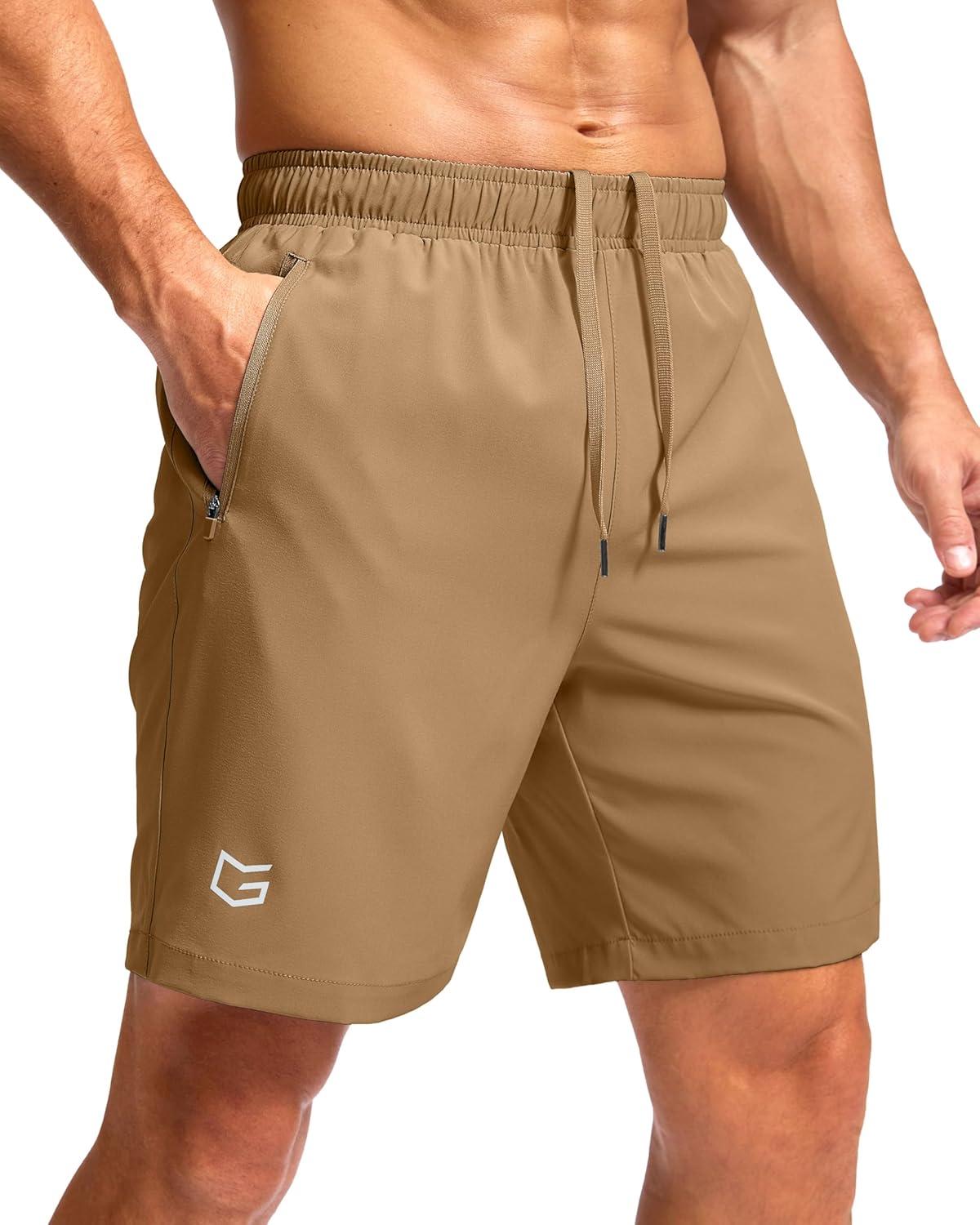 imageG Gradual Mens Athletic Running Shorts with Zipper Pockets Quick Dry 7 5 9 Workout Gym Shorts for Basketball HikingDark Khaki