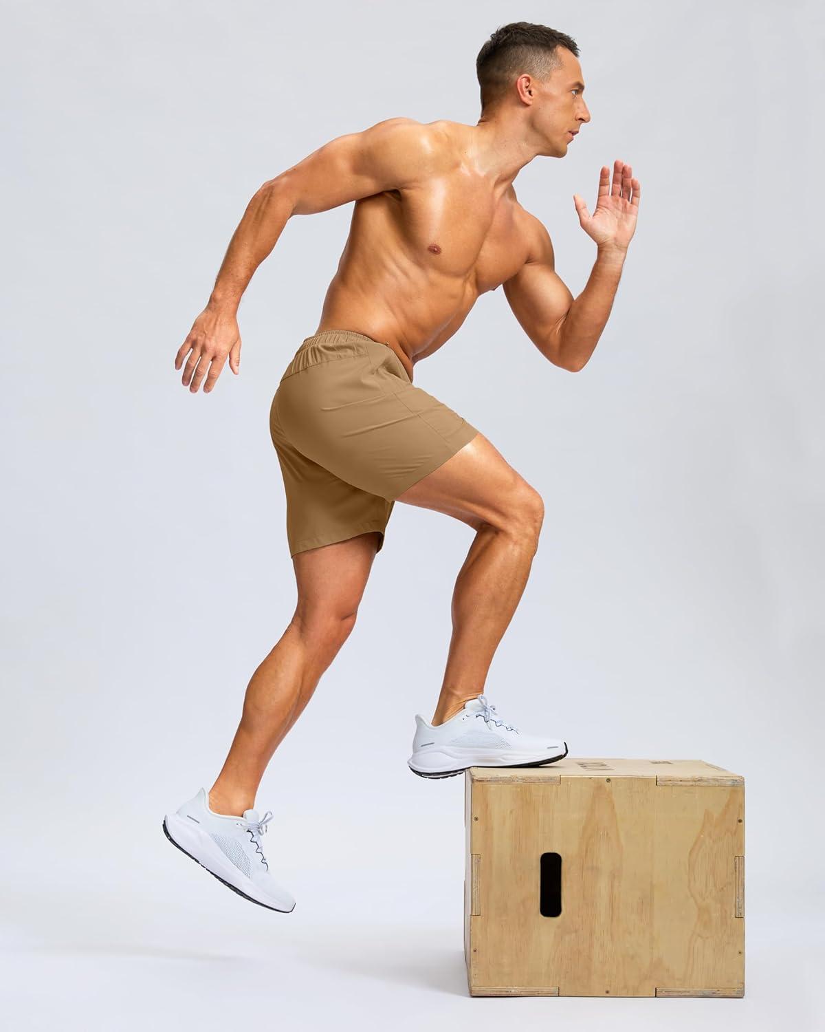 imageG Gradual Mens Athletic Running Shorts with Zipper Pockets Quick Dry 7 5 9 Workout Gym Shorts for Basketball HikingDark Khaki