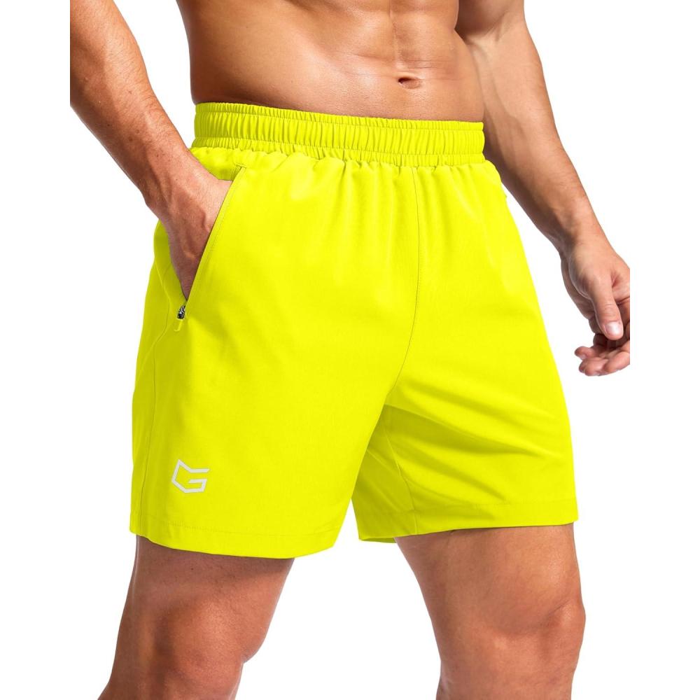 imageG Gradual Mens Athletic Running Shorts with Zipper Pockets Quick Dry 7 5 9 Workout Gym Shorts for Basketball HikingFluorescent Yellow