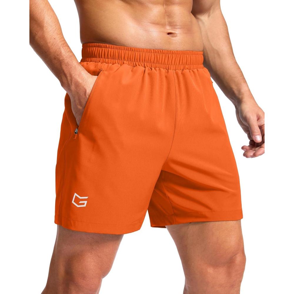 imageG Gradual Mens Athletic Running Shorts with Zipper Pockets Quick Dry 7 5 9 Workout Gym Shorts for Basketball HikingOrange