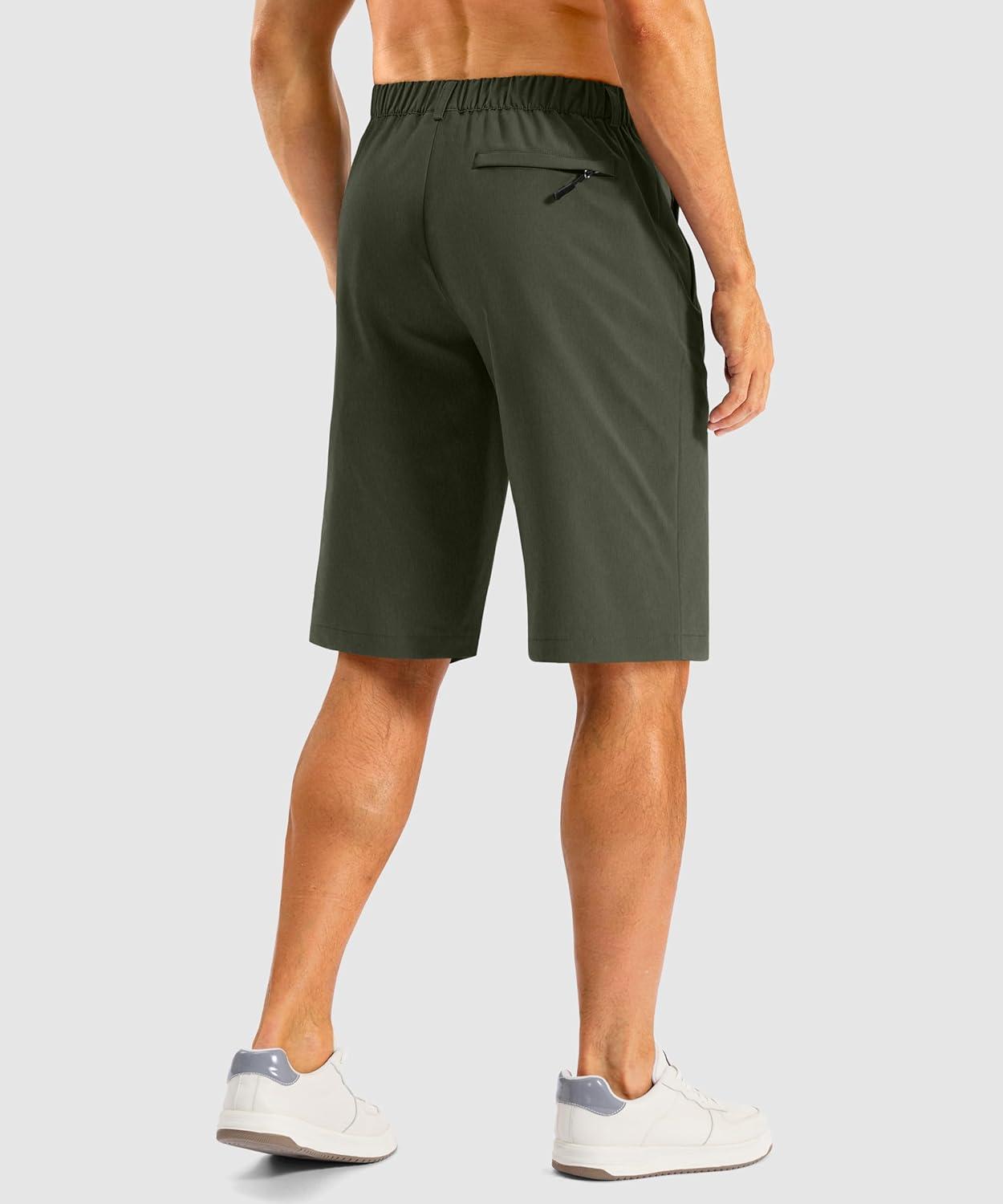 imageG GRADUAL Mens Shorts 11 Lightweight Casual Golf Shorts for Men Hiking Work Outdoor Stretch QuickDry with 3 Zipper PocketsArmy Green