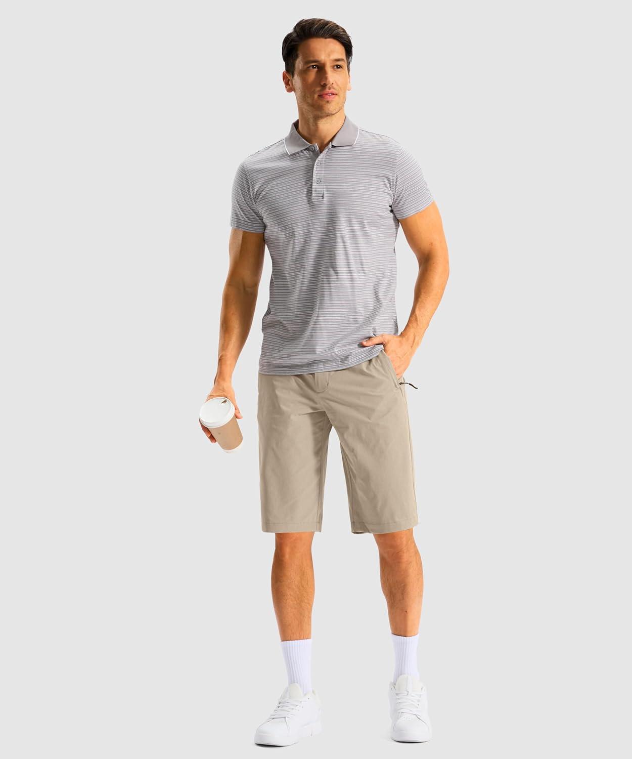 imageG GRADUAL Mens Shorts 11 Lightweight Casual Golf Shorts for Men Hiking Work Outdoor Stretch QuickDry with 3 Zipper PocketsLight Khaki
