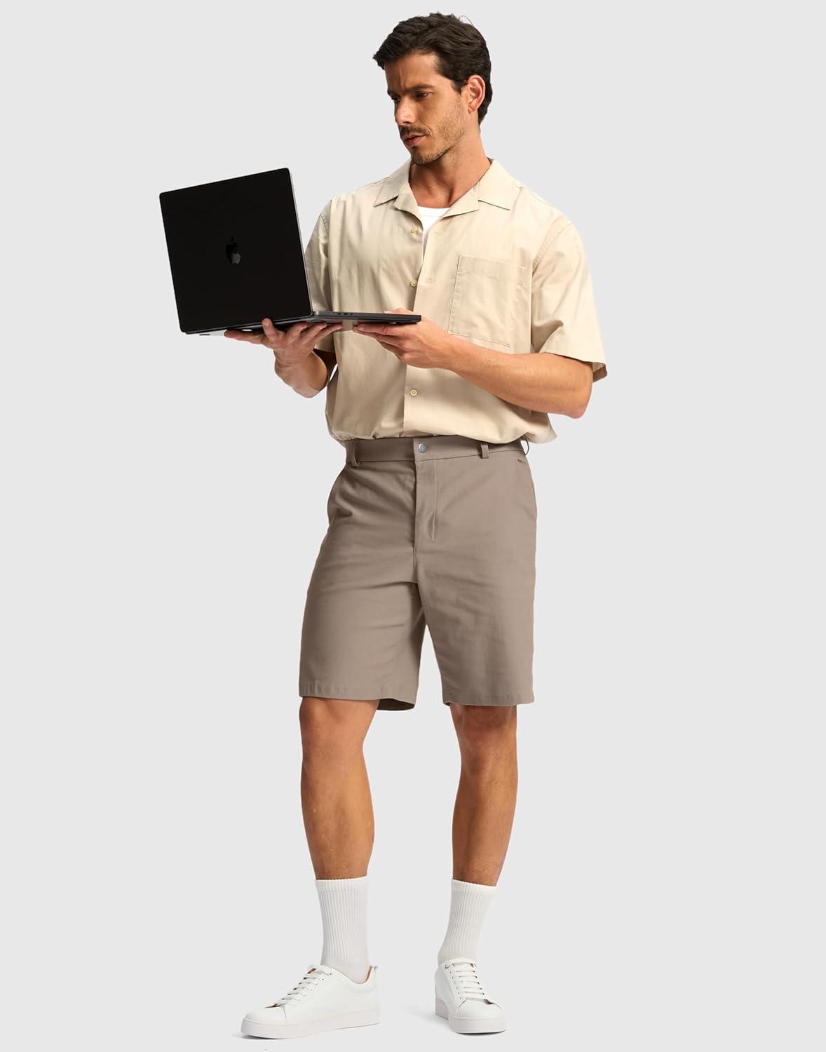 imageG Gradual Mens Golf Dress Shorts 5 7 9 Stretch Casual Work Flat Front Shorts for Men with 3 Pockets Quick DryCarbon Dust