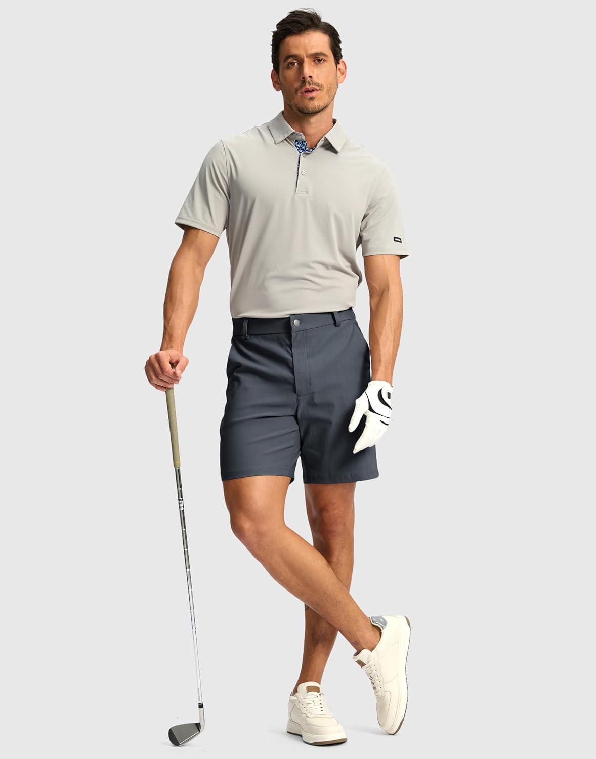 imageG Gradual Mens Golf Dress Shorts 5 7 9 Stretch Casual Work Flat Front Shorts for Men with 3 Pockets Quick DryDark Grey