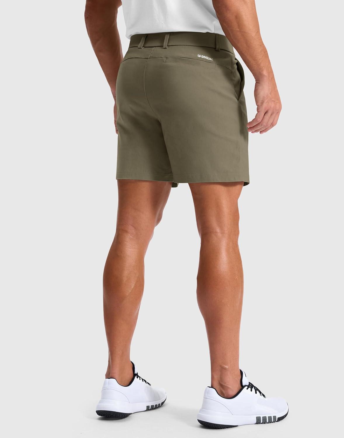 imageG Gradual Mens Golf Dress Shorts 5 7 9 Stretch Casual Work Flat Front Shorts for Men with 3 Pockets Quick DryDusty Khaki