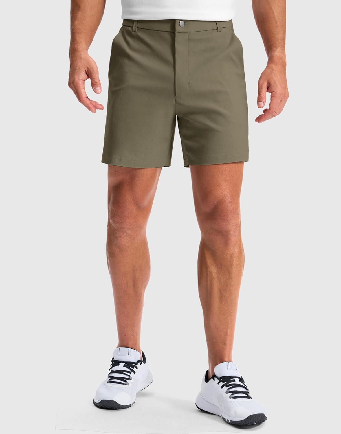 imageG Gradual Mens Golf Dress Shorts 5 7 9 Stretch Casual Work Flat Front Shorts for Men with 3 Pockets Quick DryDusty Khaki