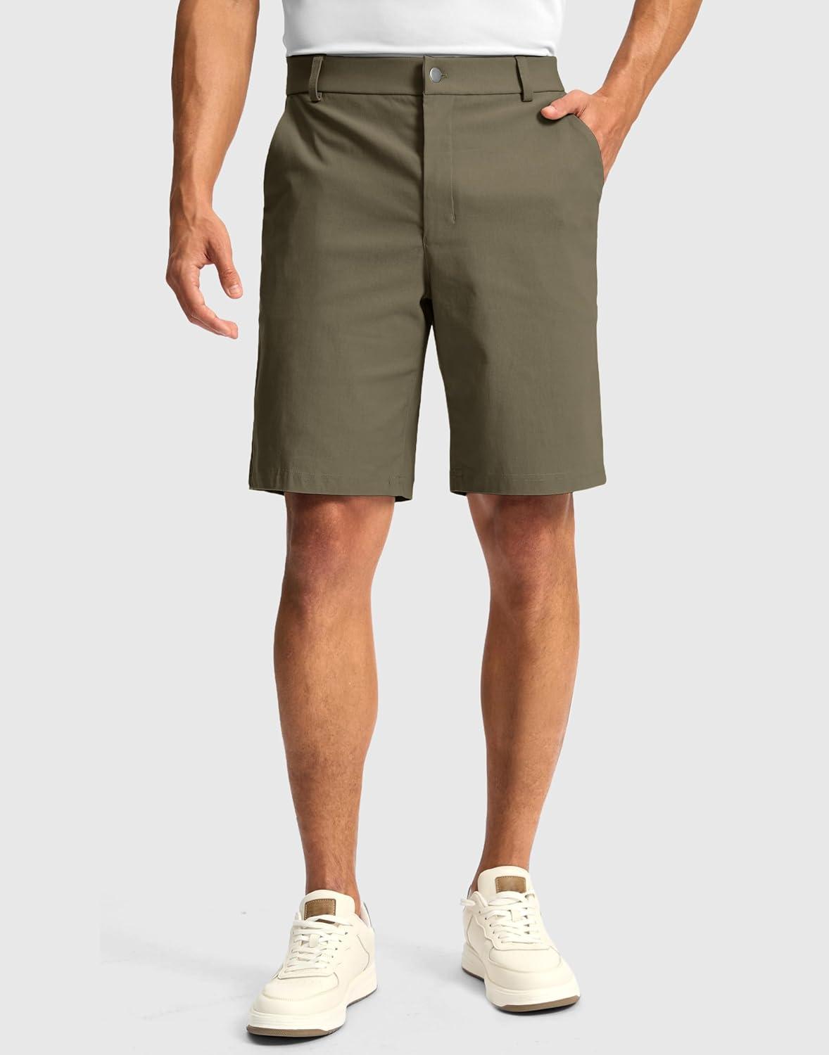 imageG Gradual Mens Golf Dress Shorts 5 7 9 Stretch Casual Work Flat Front Shorts for Men with 3 Pockets Quick DryDusty Khaki