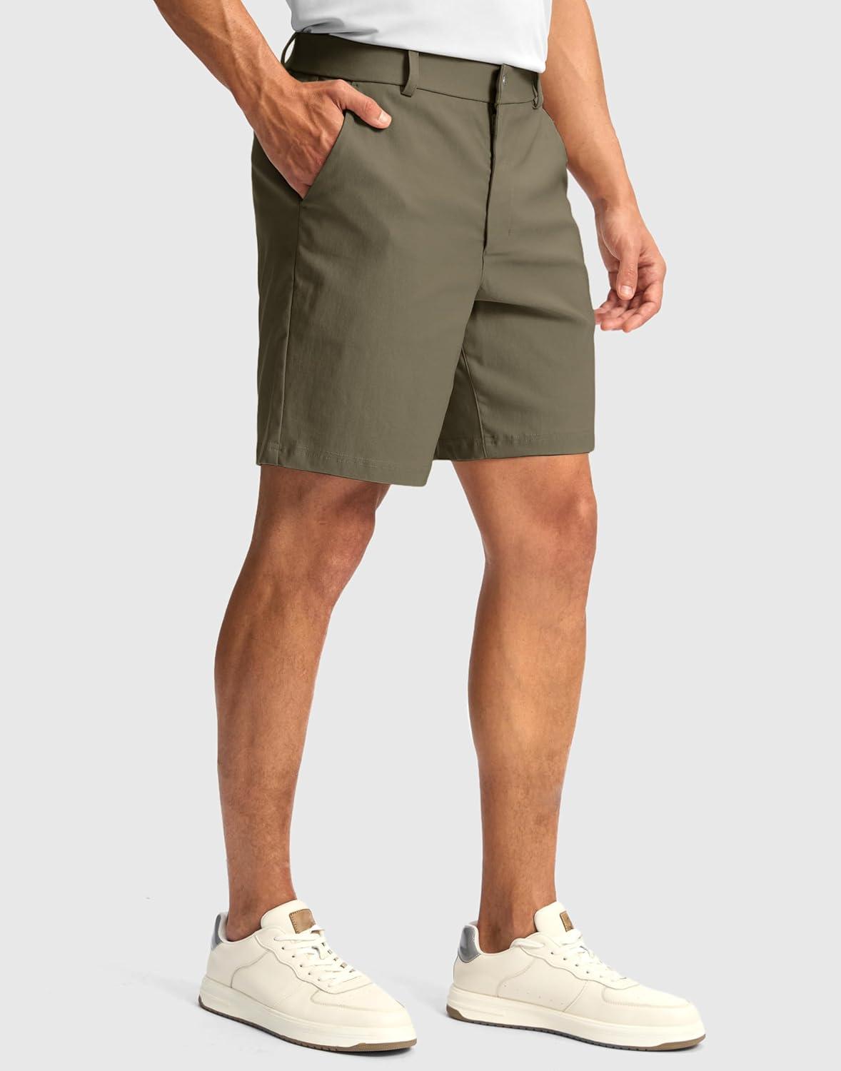 imageG Gradual Mens Golf Dress Shorts 5 7 9 Stretch Casual Work Flat Front Shorts for Men with 3 Pockets Quick DryDusty Khaki