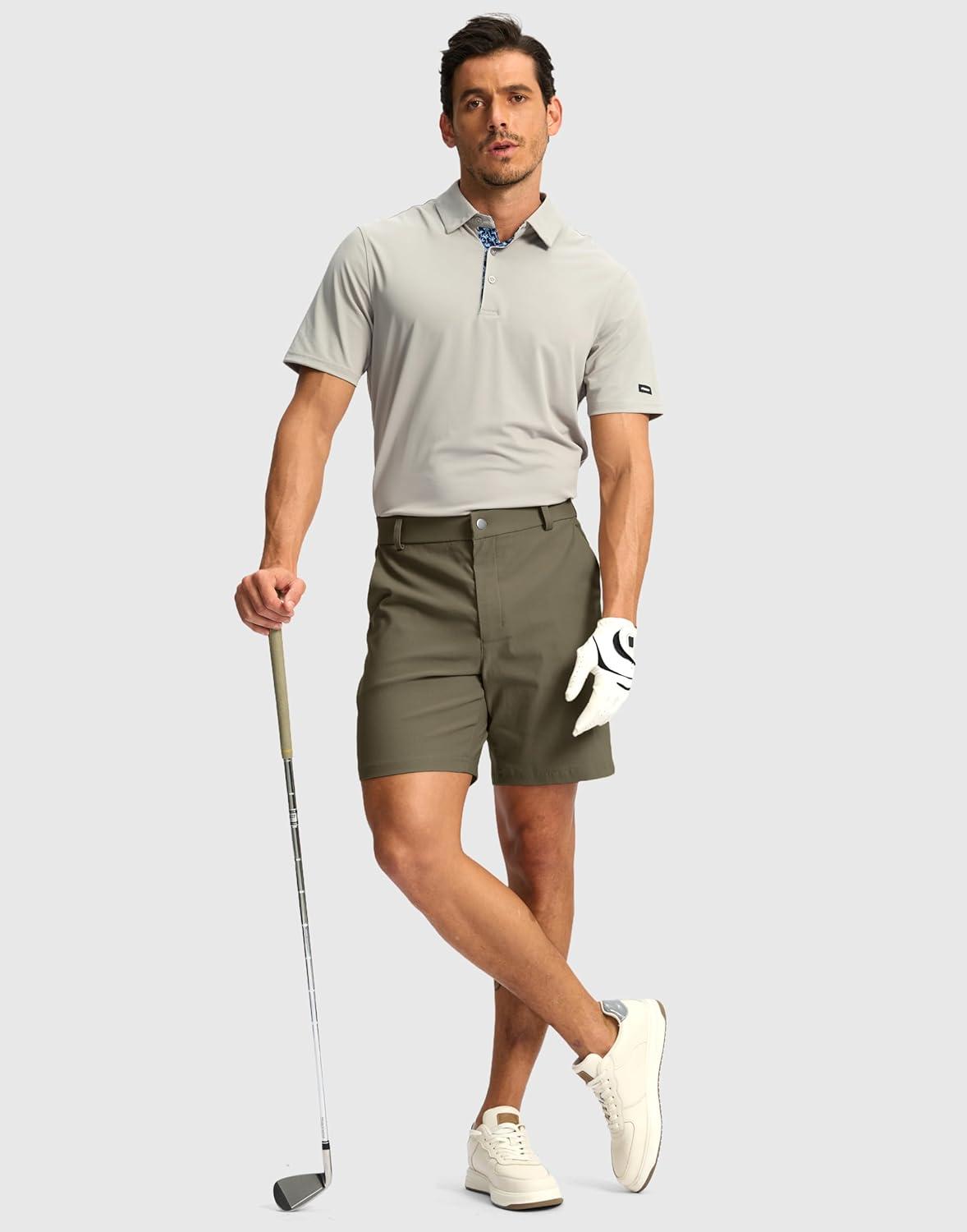 imageG Gradual Mens Golf Dress Shorts 5 7 9 Stretch Casual Work Flat Front Shorts for Men with 3 Pockets Quick DryDusty Khaki