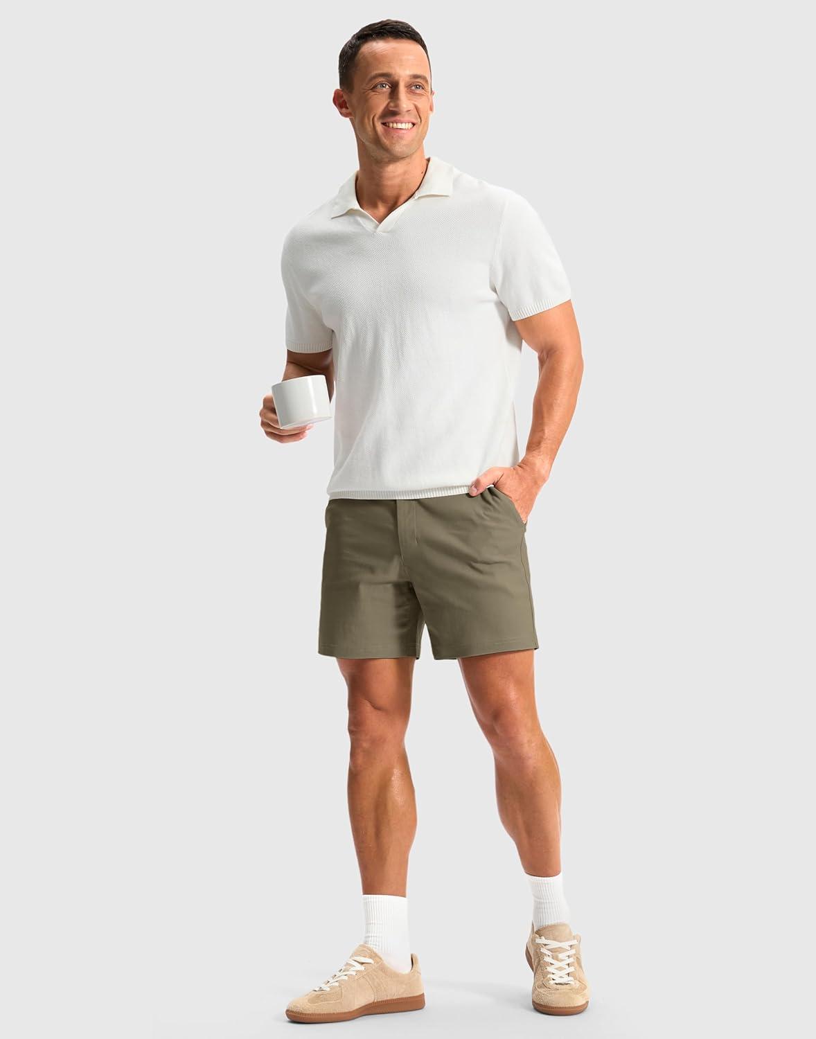 imageG Gradual Mens Golf Dress Shorts 5 7 9 Stretch Casual Work Flat Front Shorts for Men with 3 Pockets Quick DryDusty Khaki