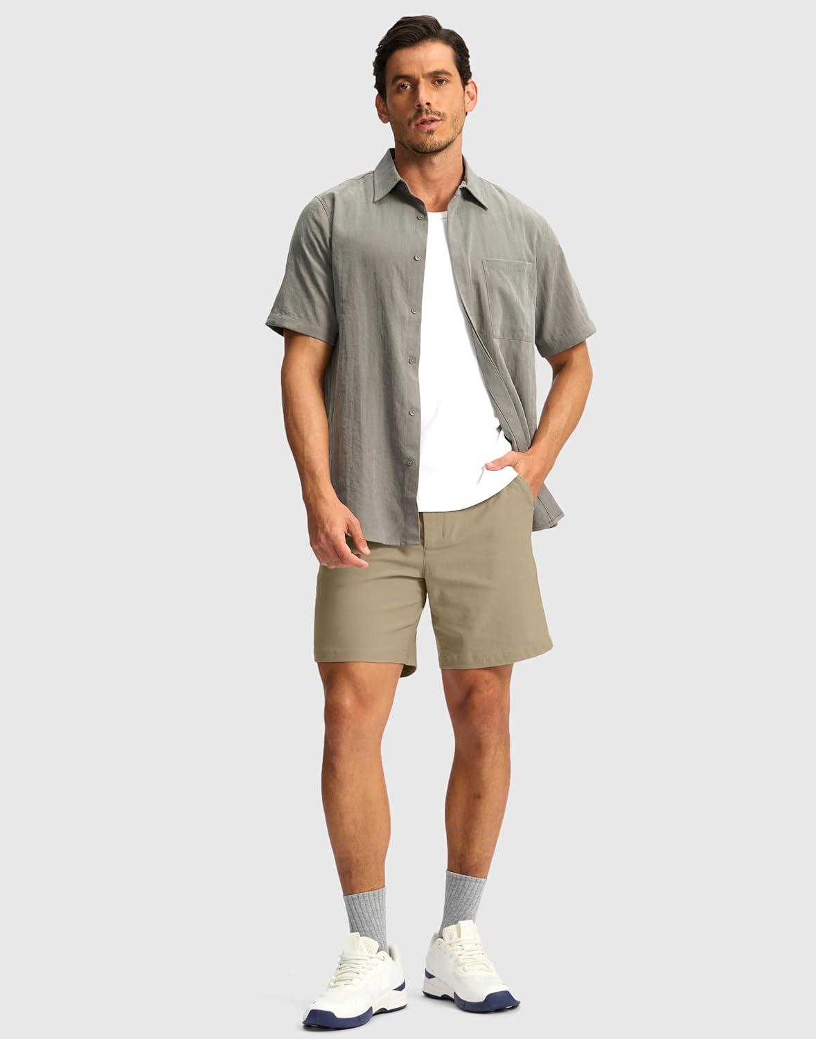 imageG Gradual Mens Golf Dress Shorts 5 7 9 Stretch Casual Work Flat Front Shorts for Men with 3 Pockets Quick DryKhaki