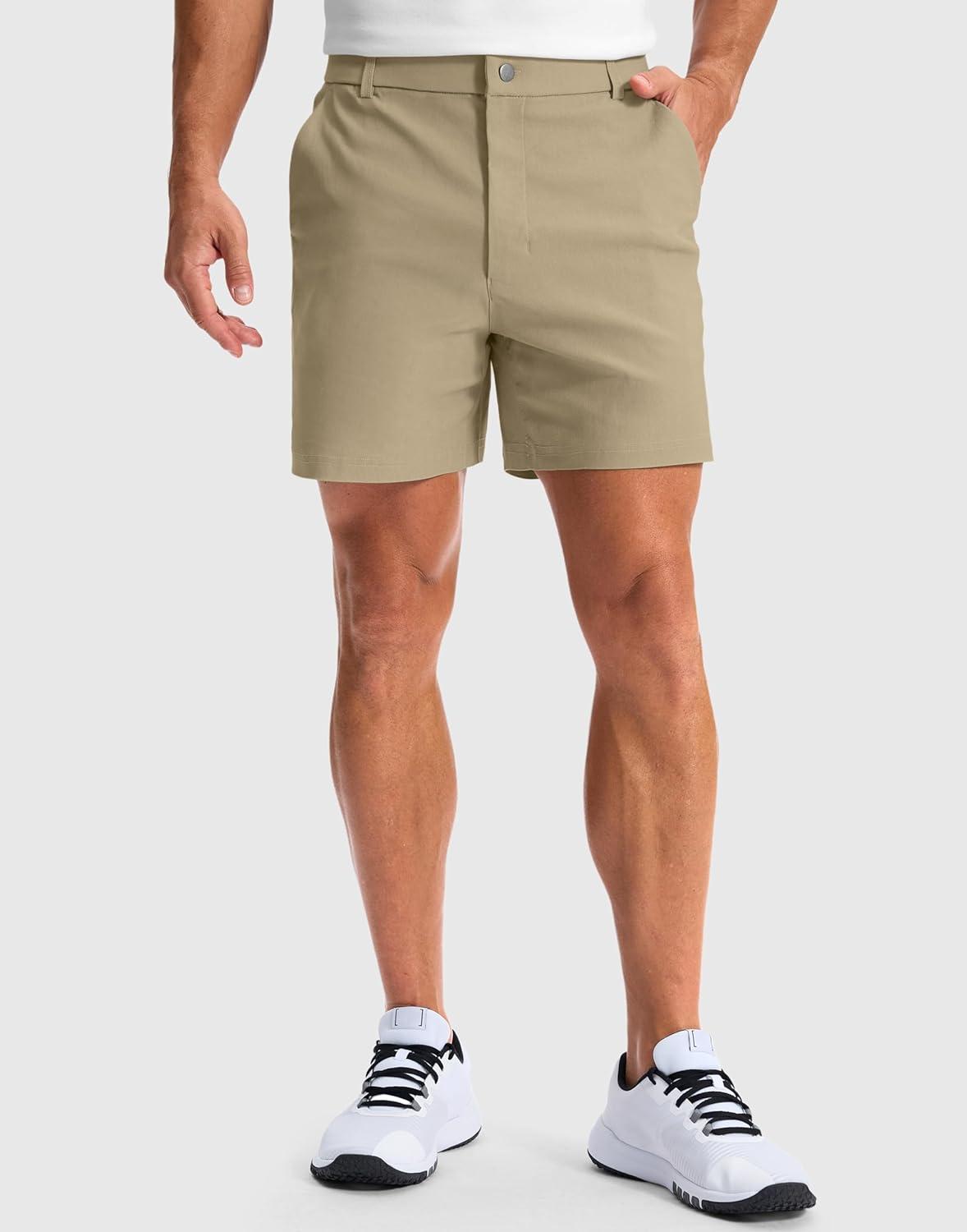imageG Gradual Mens Golf Dress Shorts 5 7 9 Stretch Casual Work Flat Front Shorts for Men with 3 Pockets Quick DryKhaki
