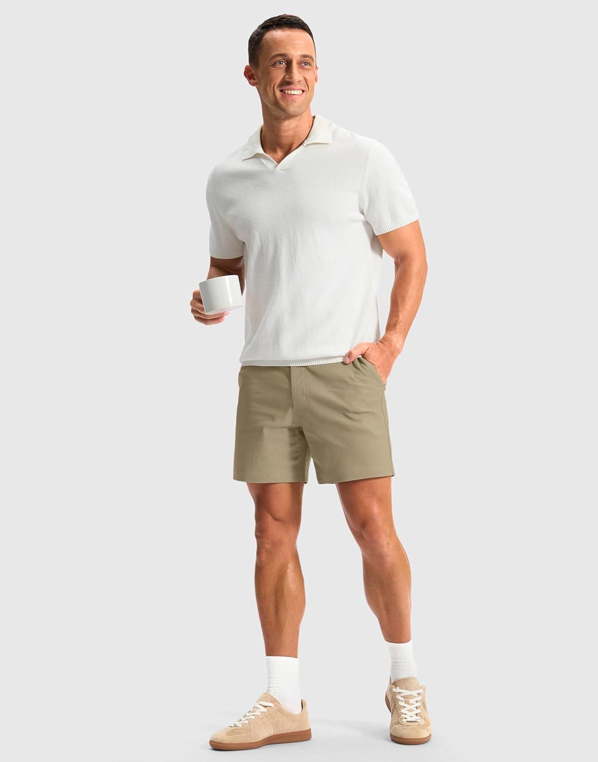 imageG Gradual Mens Golf Dress Shorts 5 7 9 Stretch Casual Work Flat Front Shorts for Men with 3 Pockets Quick DryKhaki