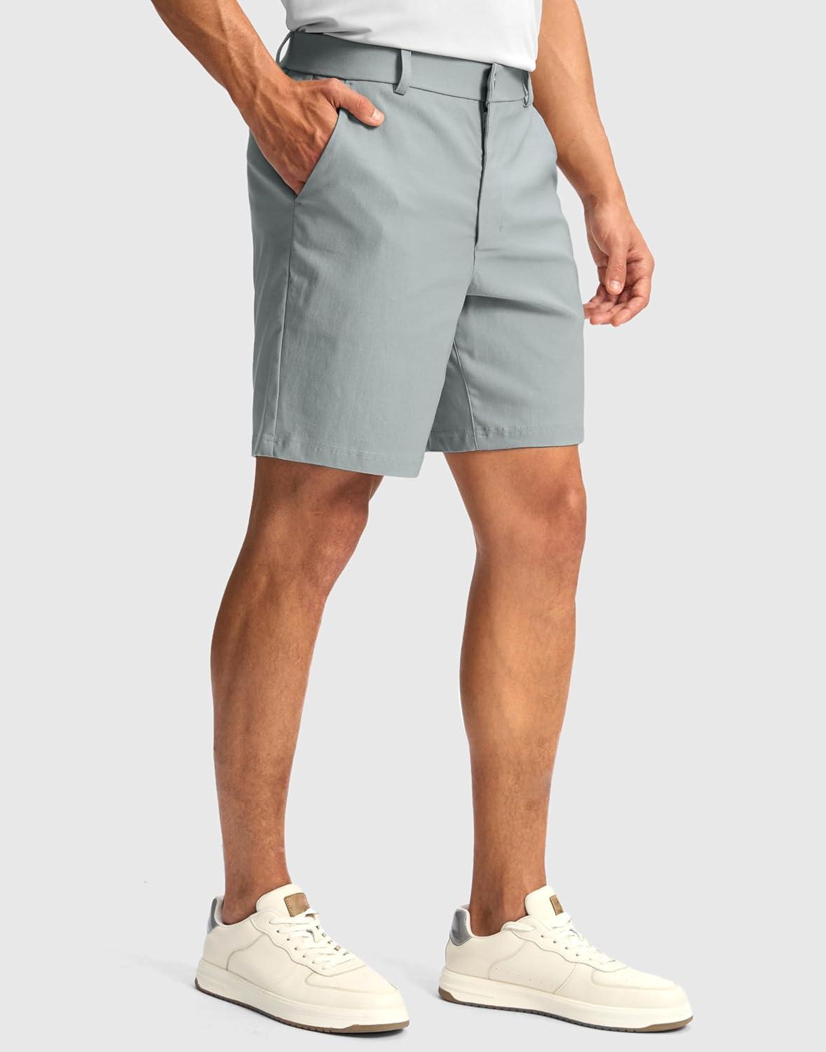 imageG Gradual Mens Golf Dress Shorts 5 7 9 Stretch Casual Work Flat Front Shorts for Men with 3 Pockets Quick DryLight Grey