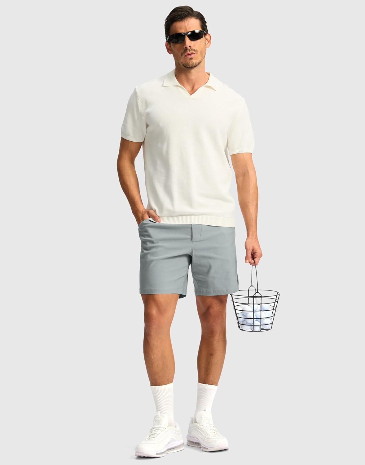 imageG Gradual Mens Golf Dress Shorts 5 7 9 Stretch Casual Work Flat Front Shorts for Men with 3 Pockets Quick DryLight Grey