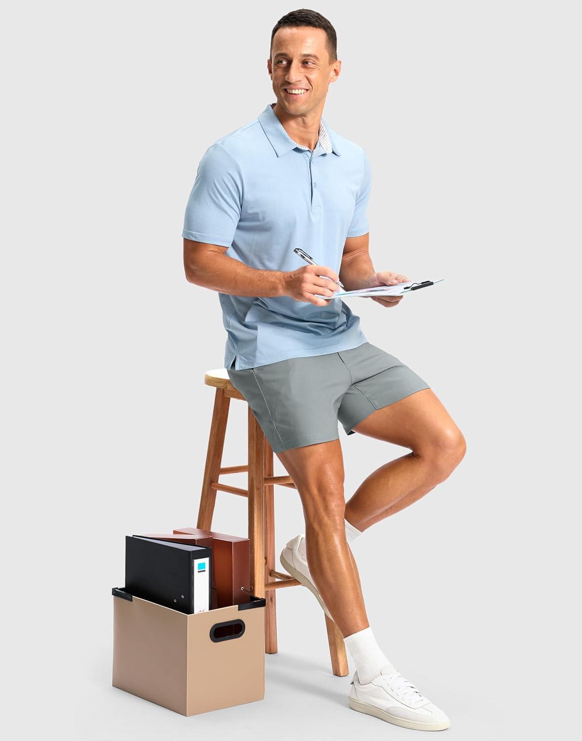 imageG Gradual Mens Golf Dress Shorts 5 7 9 Stretch Casual Work Flat Front Shorts for Men with 3 Pockets Quick DryLight Grey