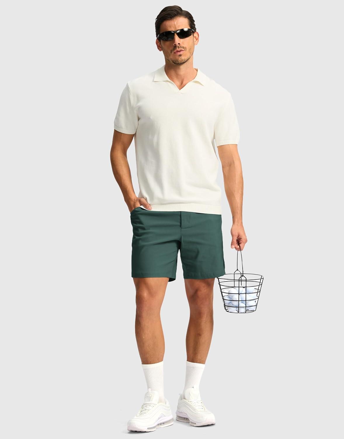 imageG Gradual Mens Golf Dress Shorts 5 7 9 Stretch Casual Work Flat Front Shorts for Men with 3 Pockets Quick DrySpruce Green