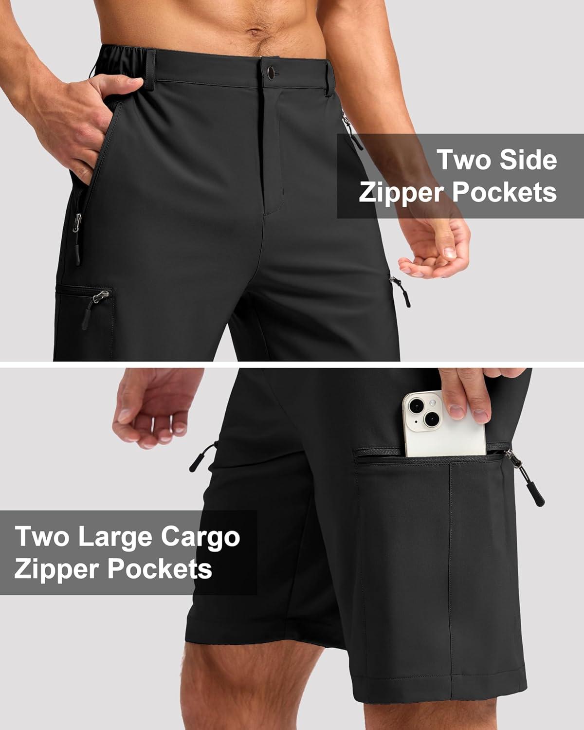 imageG Gradual Mens Hiking Cargo Shorts with 4 Zipper Pockets 9 Quick Dry Lightweight Casual Work Shorts for Men Golf FishingBlack