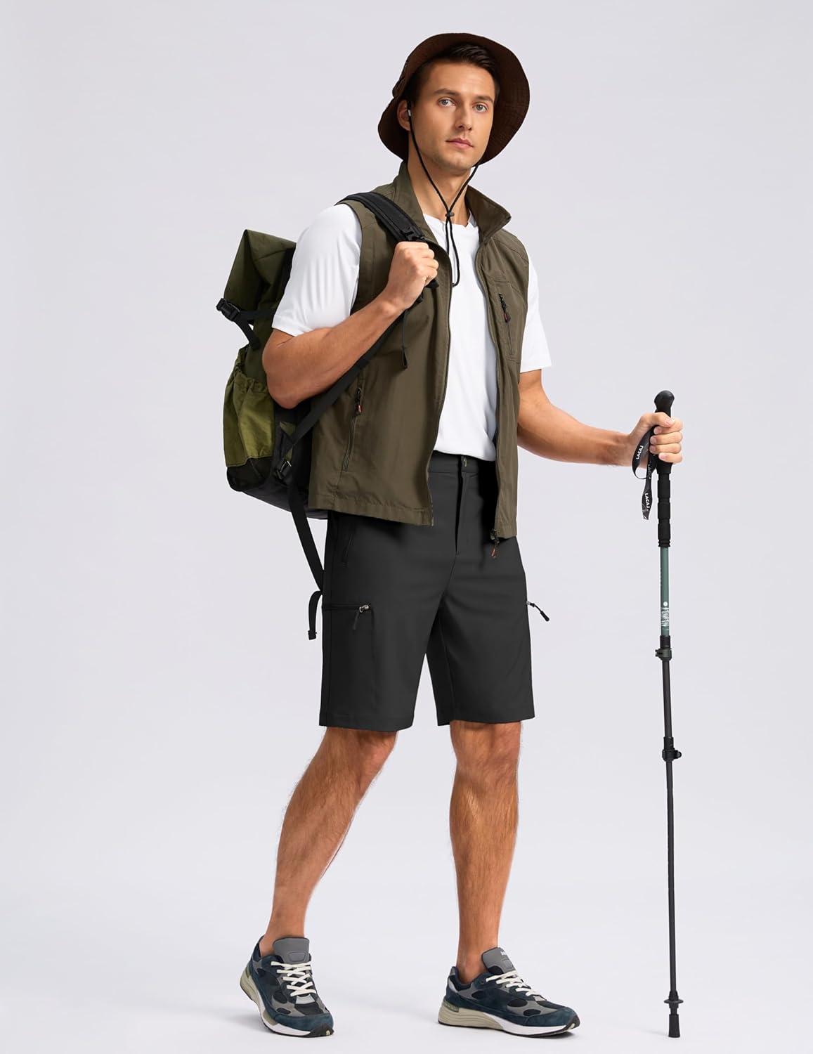 imageG Gradual Mens Hiking Cargo Shorts with 4 Zipper Pockets 9 Quick Dry Lightweight Casual Work Shorts for Men Golf FishingBlack