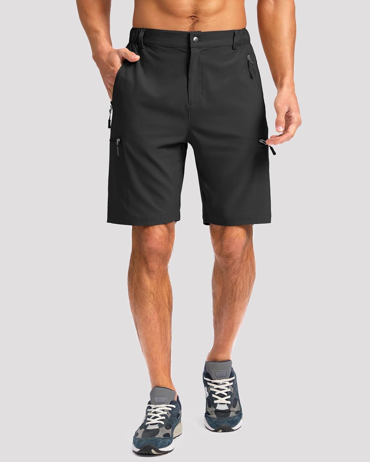 imageG Gradual Mens Hiking Cargo Shorts with 4 Zipper Pockets 9 Quick Dry Lightweight Casual Work Shorts for Men Golf FishingBlack
