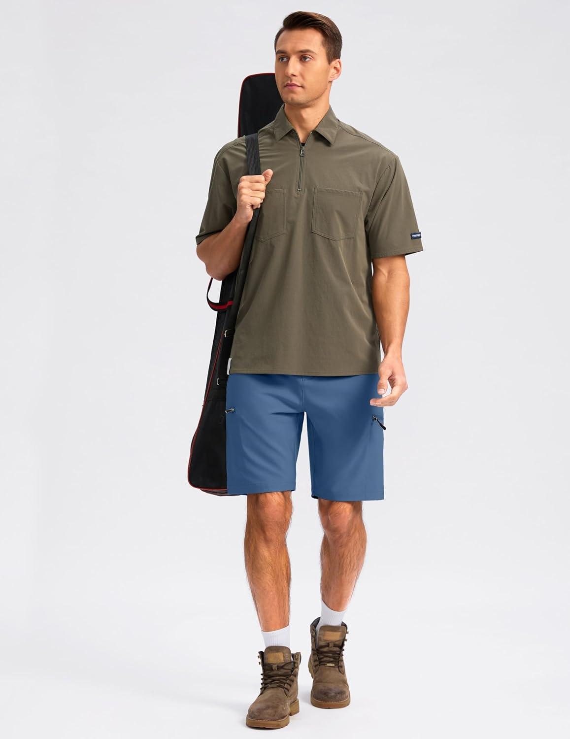 imageG Gradual Mens Hiking Cargo Shorts with 4 Zipper Pockets 9 Quick Dry Lightweight Casual Work Shorts for Men Golf FishingBlue