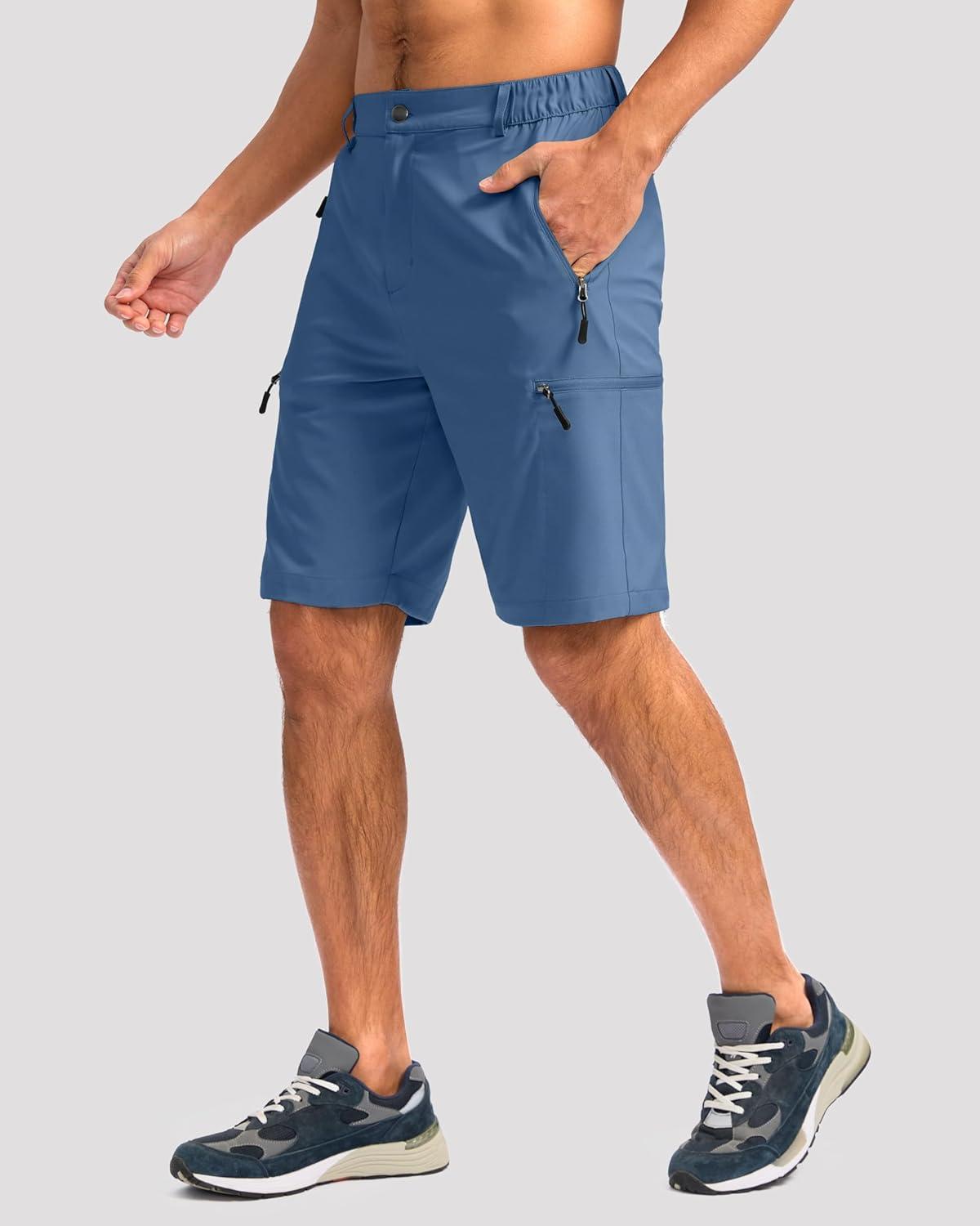 imageG Gradual Mens Hiking Cargo Shorts with 4 Zipper Pockets 9 Quick Dry Lightweight Casual Work Shorts for Men Golf FishingBlue