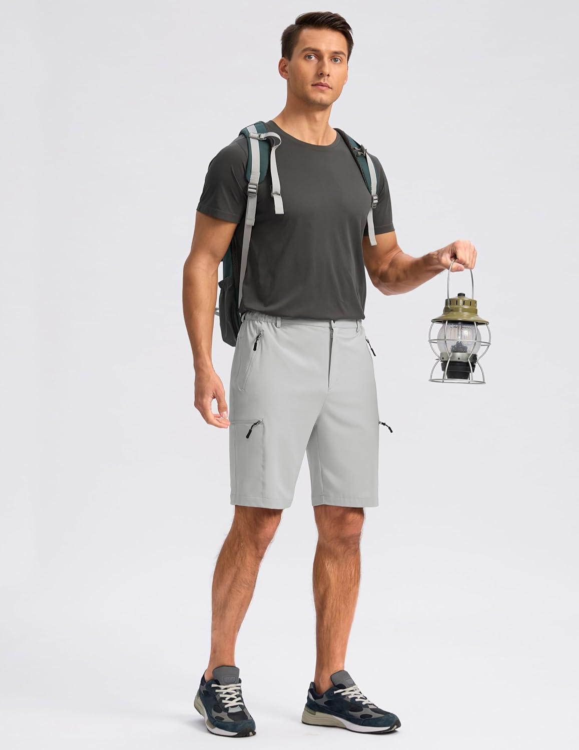 imageG Gradual Mens Hiking Cargo Shorts with 4 Zipper Pockets 9 Quick Dry Lightweight Casual Work Shorts for Men Golf FishingBright Grey