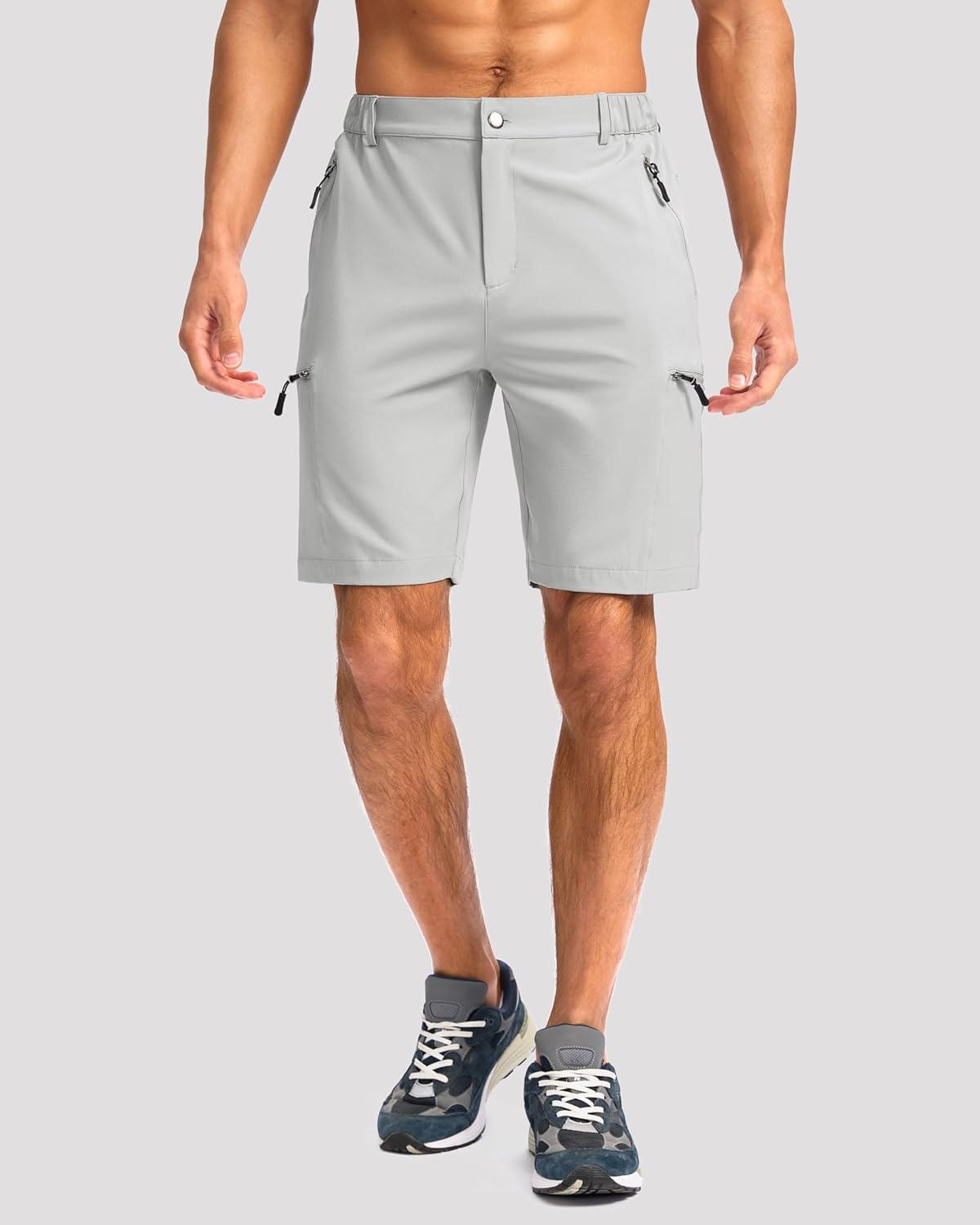 imageG Gradual Mens Hiking Cargo Shorts with 4 Zipper Pockets 9 Quick Dry Lightweight Casual Work Shorts for Men Golf FishingBright Grey