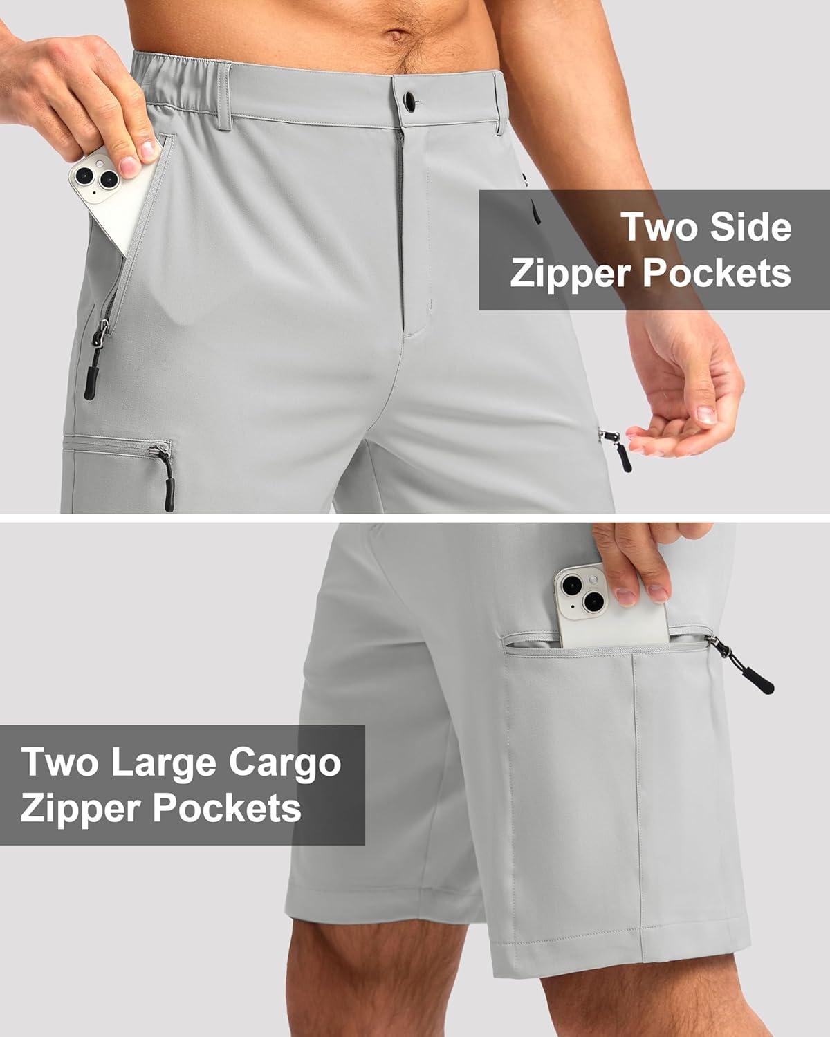 imageG Gradual Mens Hiking Cargo Shorts with 4 Zipper Pockets 9 Quick Dry Lightweight Casual Work Shorts for Men Golf FishingBright Grey