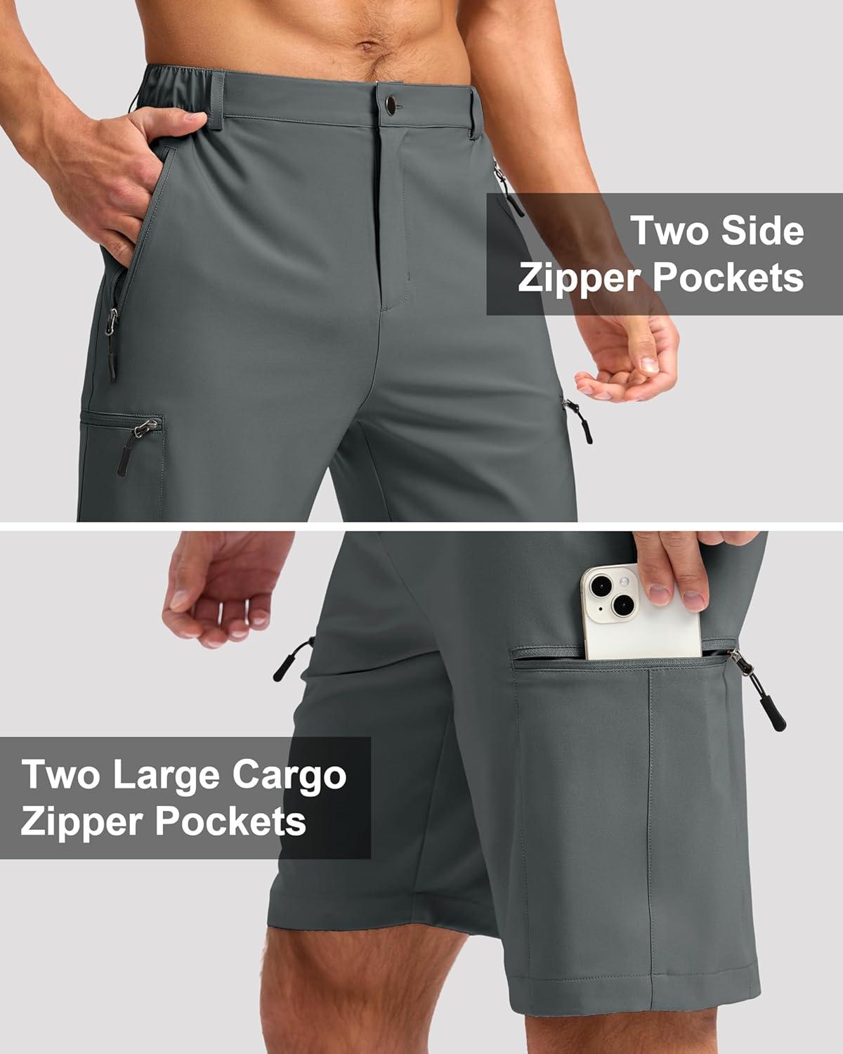 imageG Gradual Mens Hiking Cargo Shorts with 4 Zipper Pockets 9 Quick Dry Lightweight Casual Work Shorts for Men Golf FishingDeep Grey