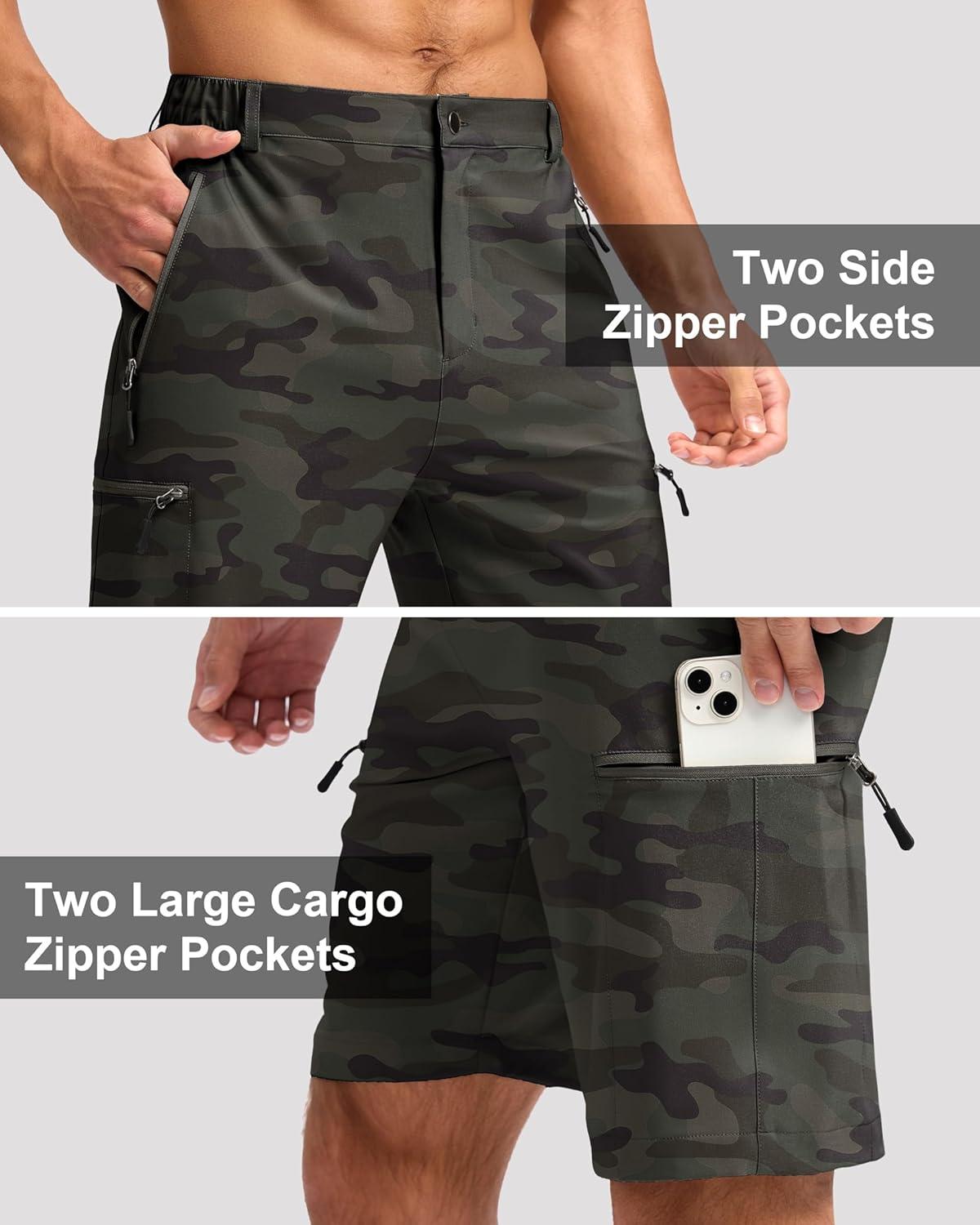 imageG Gradual Mens Hiking Cargo Shorts with 4 Zipper Pockets 9 Quick Dry Lightweight Casual Work Shorts for Men Golf FishingGreen Camo