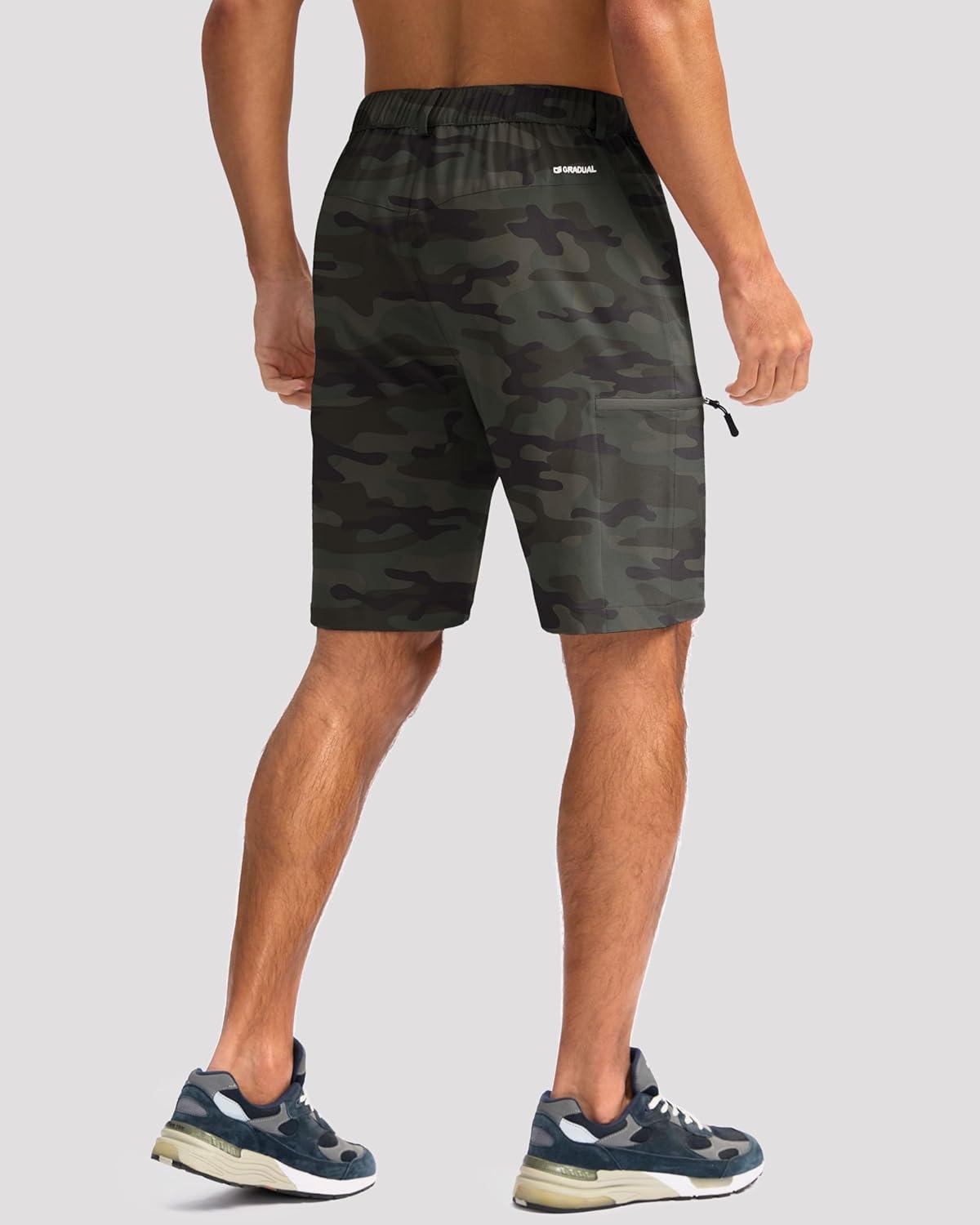 imageG Gradual Mens Hiking Cargo Shorts with 4 Zipper Pockets 9 Quick Dry Lightweight Casual Work Shorts for Men Golf FishingGreen Camo