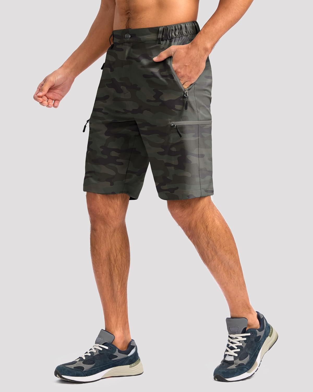 imageG Gradual Mens Hiking Cargo Shorts with 4 Zipper Pockets 9 Quick Dry Lightweight Casual Work Shorts for Men Golf FishingGreen Camo