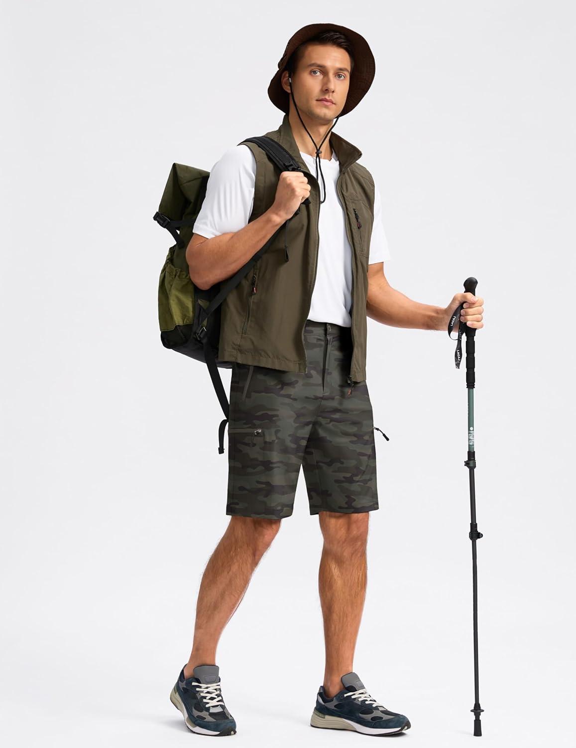 imageG Gradual Mens Hiking Cargo Shorts with 4 Zipper Pockets 9 Quick Dry Lightweight Casual Work Shorts for Men Golf FishingGreen Camo
