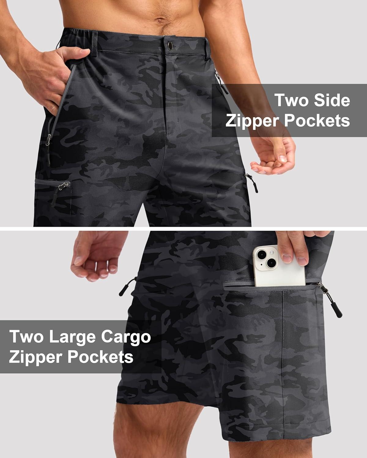 imageG Gradual Mens Hiking Cargo Shorts with 4 Zipper Pockets 9 Quick Dry Lightweight Casual Work Shorts for Men Golf FishingGrey Camo