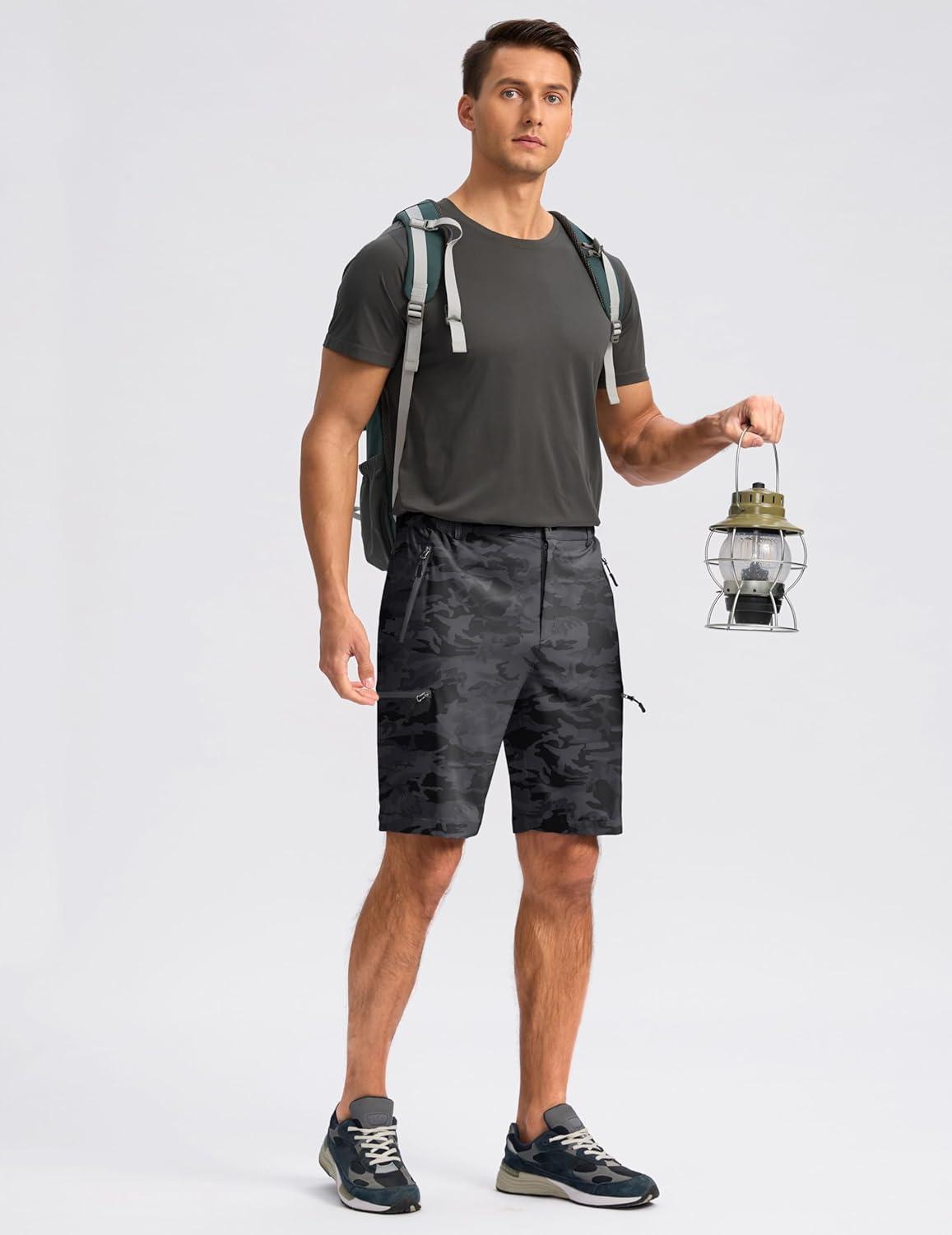 imageG Gradual Mens Hiking Cargo Shorts with 4 Zipper Pockets 9 Quick Dry Lightweight Casual Work Shorts for Men Golf FishingGrey Camo