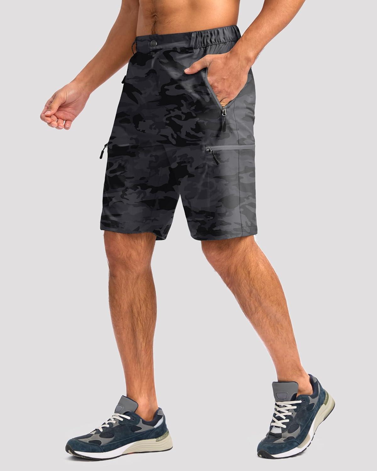 imageG Gradual Mens Hiking Cargo Shorts with 4 Zipper Pockets 9 Quick Dry Lightweight Casual Work Shorts for Men Golf FishingGrey Camo