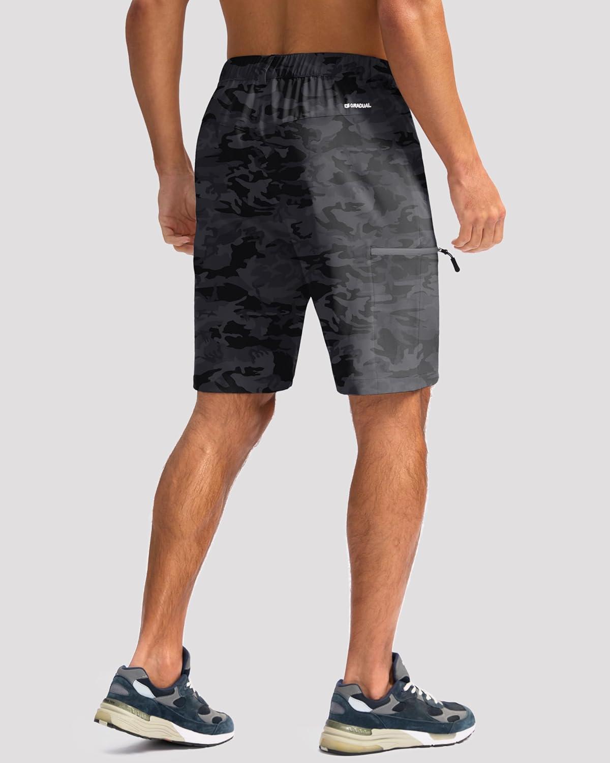 imageG Gradual Mens Hiking Cargo Shorts with 4 Zipper Pockets 9 Quick Dry Lightweight Casual Work Shorts for Men Golf FishingGrey Camo