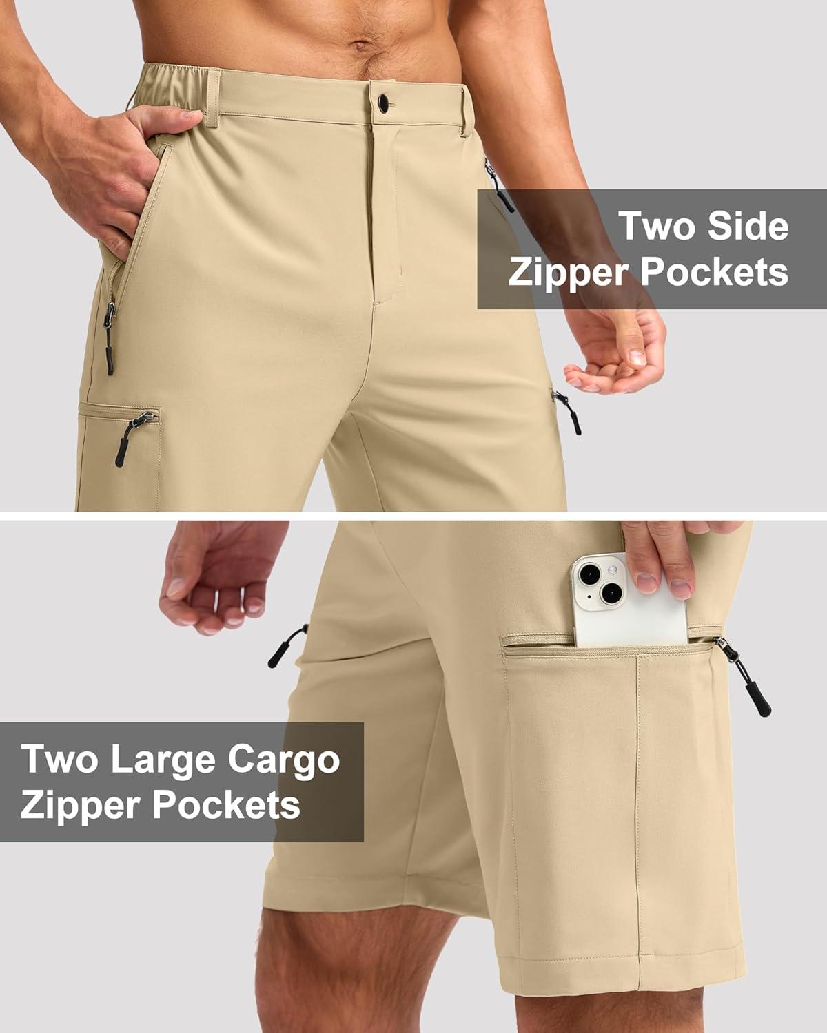 imageG Gradual Mens Hiking Cargo Shorts with 4 Zipper Pockets 9 Quick Dry Lightweight Casual Work Shorts for Men Golf FishingKhaki