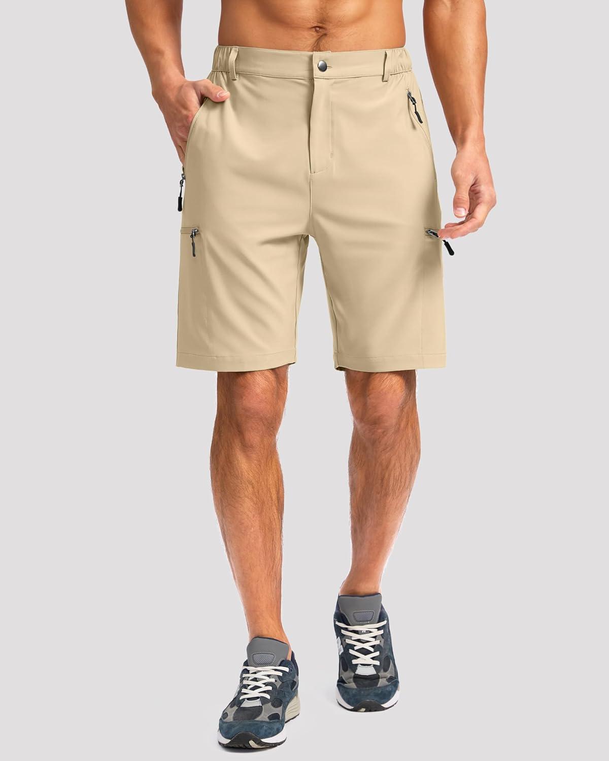 imageG Gradual Mens Hiking Cargo Shorts with 4 Zipper Pockets 9 Quick Dry Lightweight Casual Work Shorts for Men Golf FishingKhaki