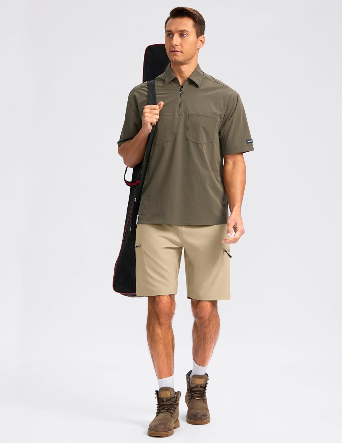 imageG Gradual Mens Hiking Cargo Shorts with 4 Zipper Pockets 9 Quick Dry Lightweight Casual Work Shorts for Men Golf FishingKhaki