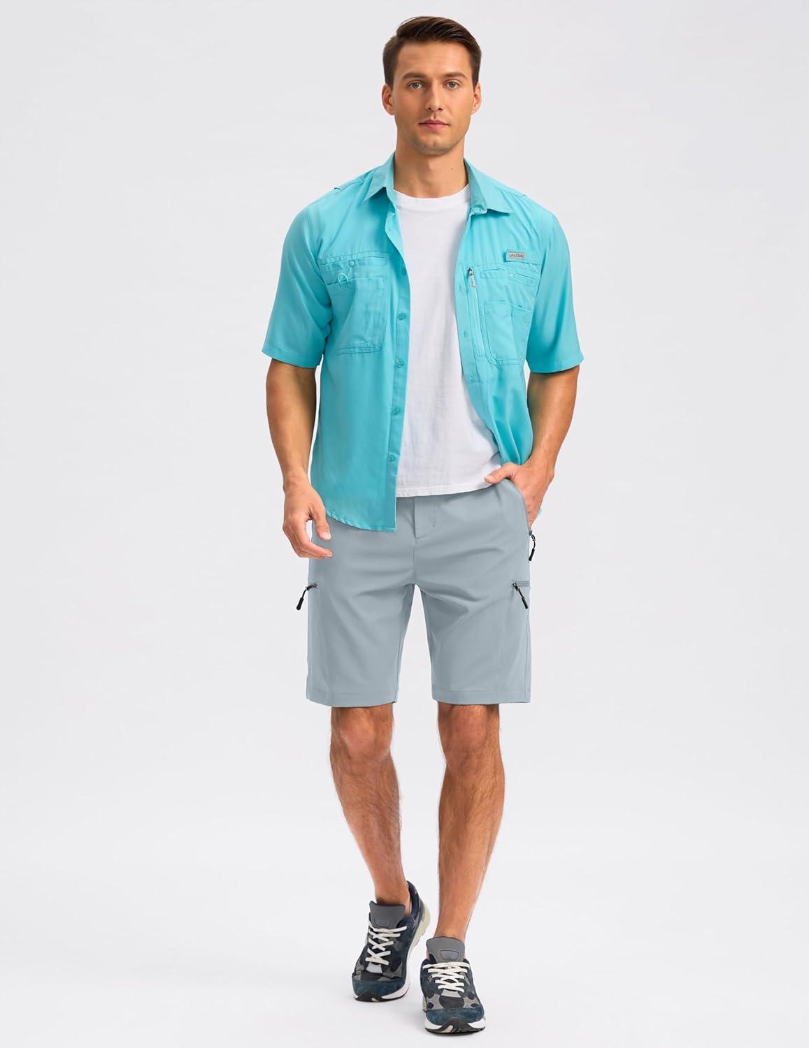 imageG Gradual Mens Hiking Cargo Shorts with 4 Zipper Pockets 9 Quick Dry Lightweight Casual Work Shorts for Men Golf FishingLight Grey