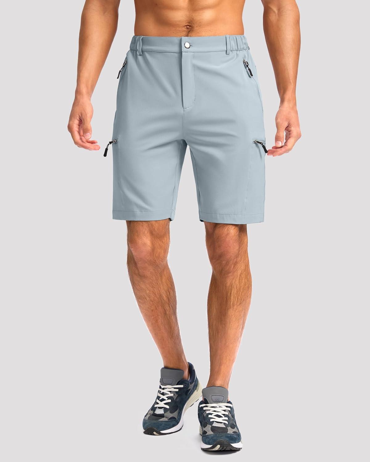 imageG Gradual Mens Hiking Cargo Shorts with 4 Zipper Pockets 9 Quick Dry Lightweight Casual Work Shorts for Men Golf FishingLight Grey