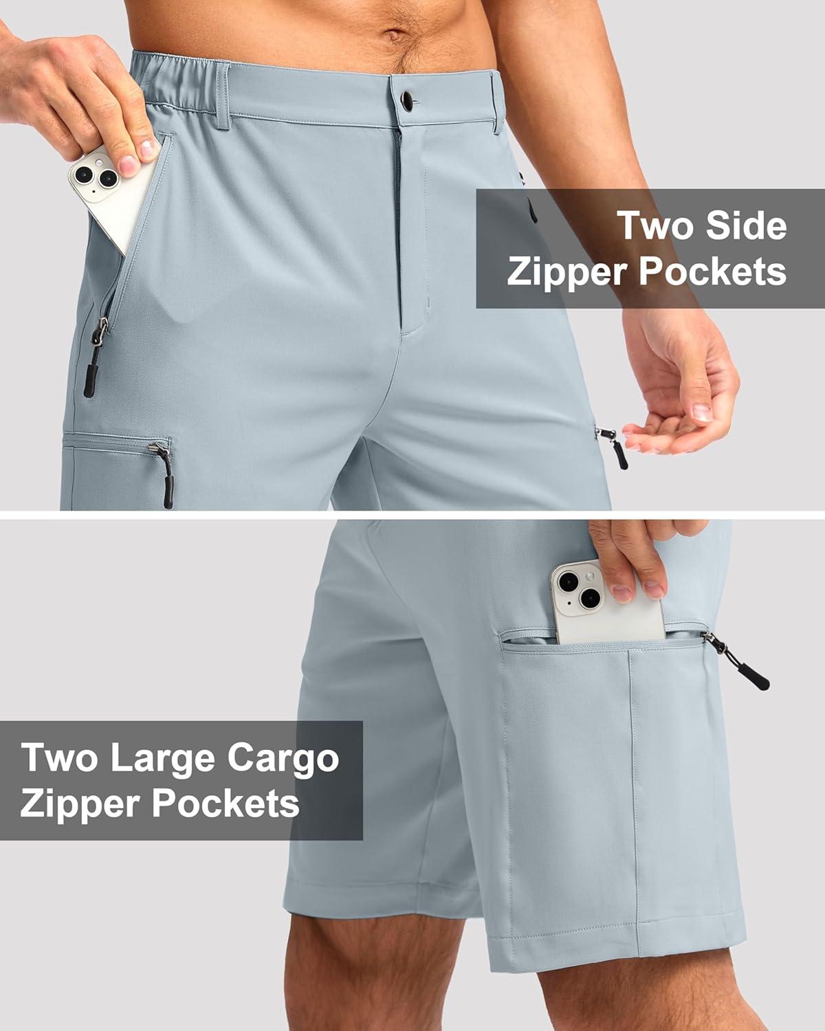 imageG Gradual Mens Hiking Cargo Shorts with 4 Zipper Pockets 9 Quick Dry Lightweight Casual Work Shorts for Men Golf FishingLight Grey