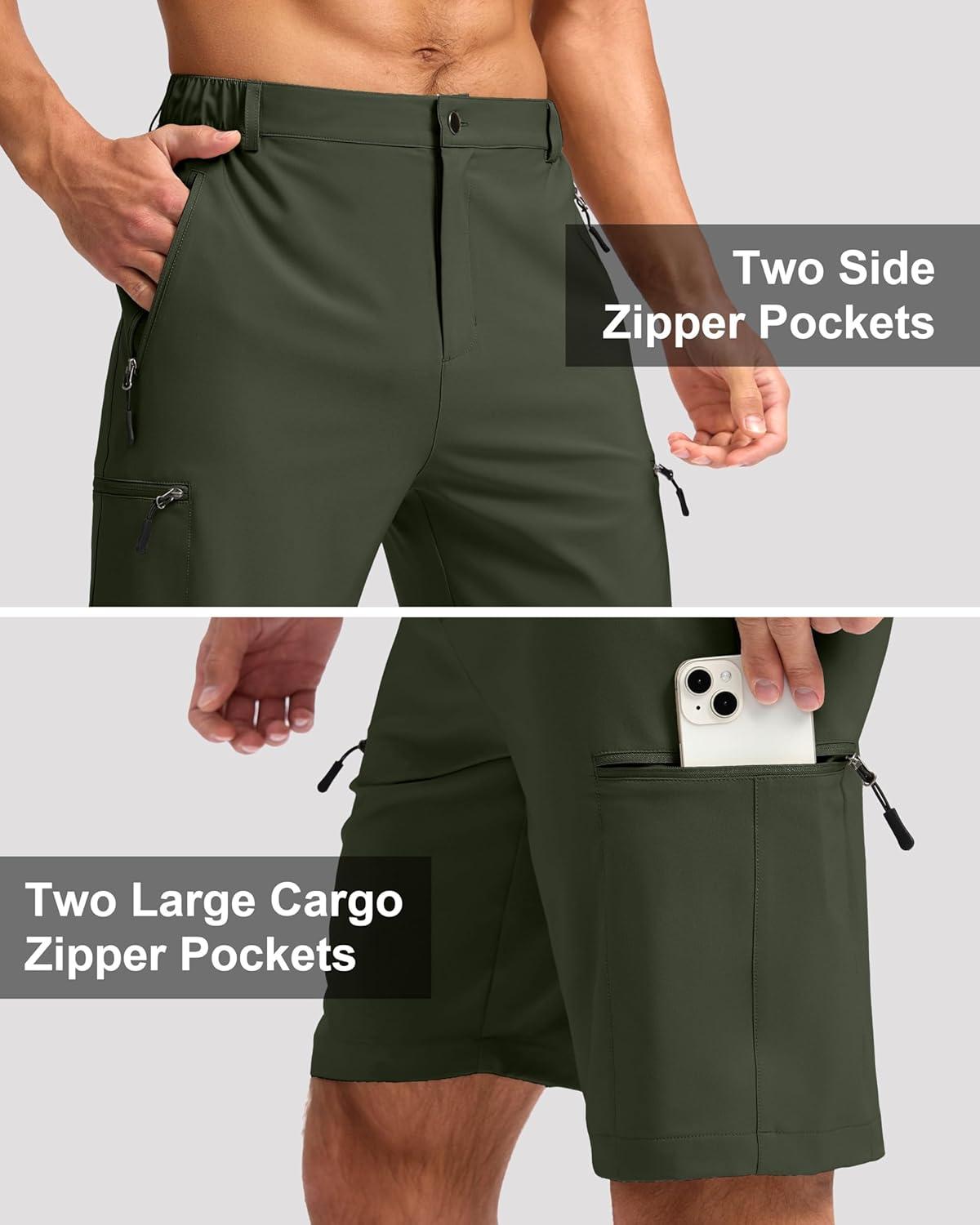 imageG Gradual Mens Hiking Cargo Shorts with 4 Zipper Pockets 9 Quick Dry Lightweight Casual Work Shorts for Men Golf FishingOarmy Green