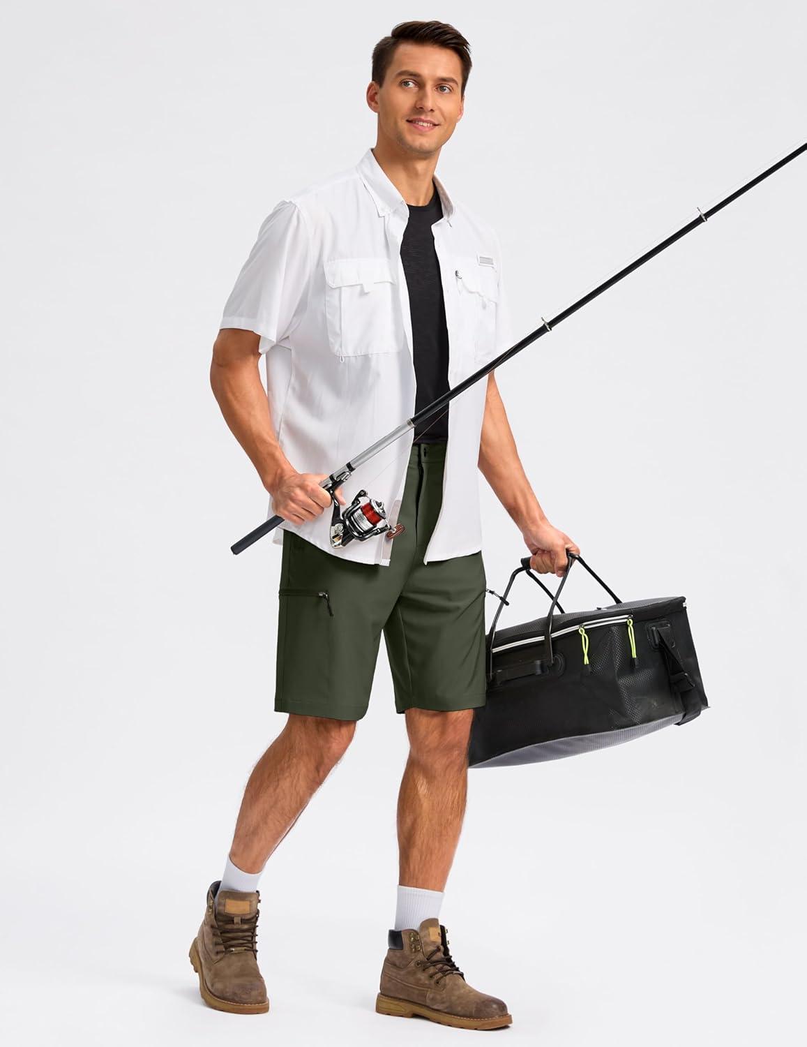 imageG Gradual Mens Hiking Cargo Shorts with 4 Zipper Pockets 9 Quick Dry Lightweight Casual Work Shorts for Men Golf FishingOarmy Green
